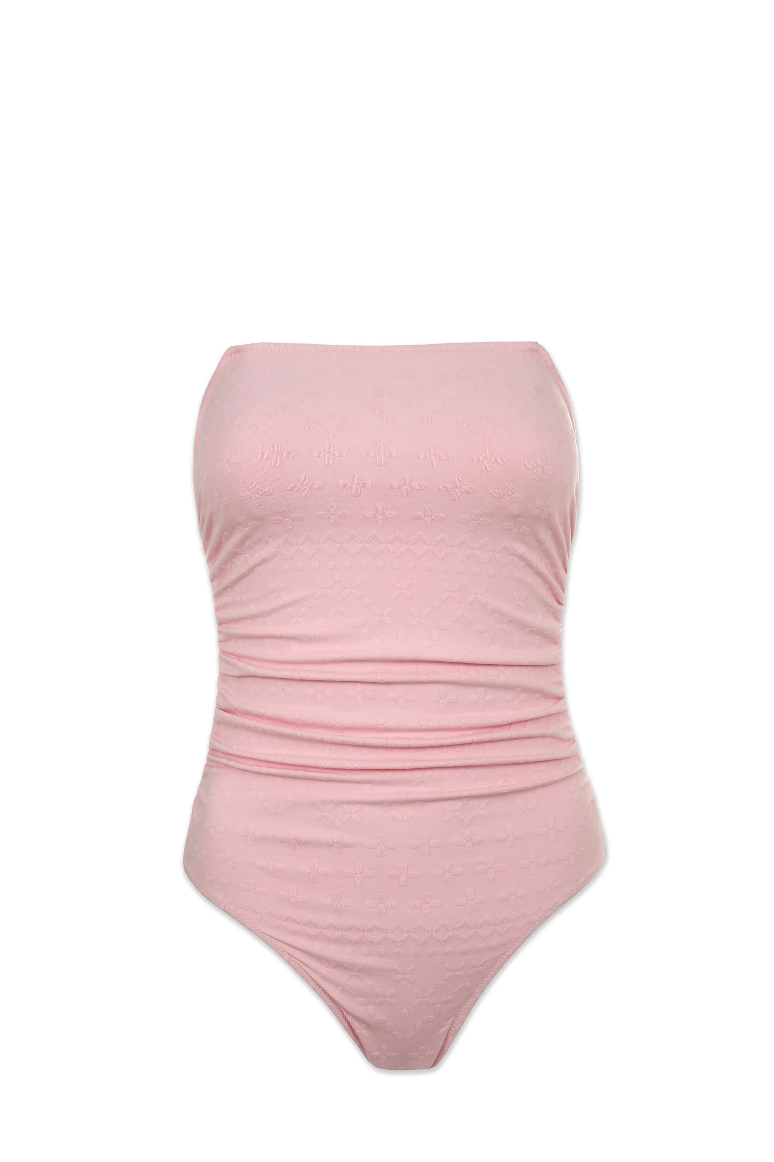 Classic Bandeau One Piece Swimsuit | Jacquard Textured Shell Pink Bathing Suit for Women - Perfect for Beach Vacations, Pool Parties & Summer Getaways