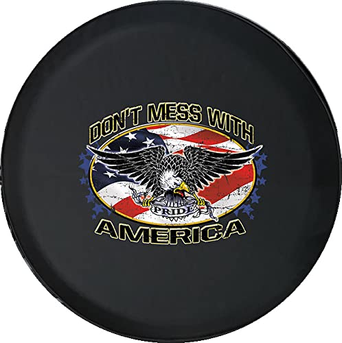 31 Inch Black Distressed 'Don't Mess With America' Spare Tire Cover - Durable & Stylish for Trucks, SUVs & RVs