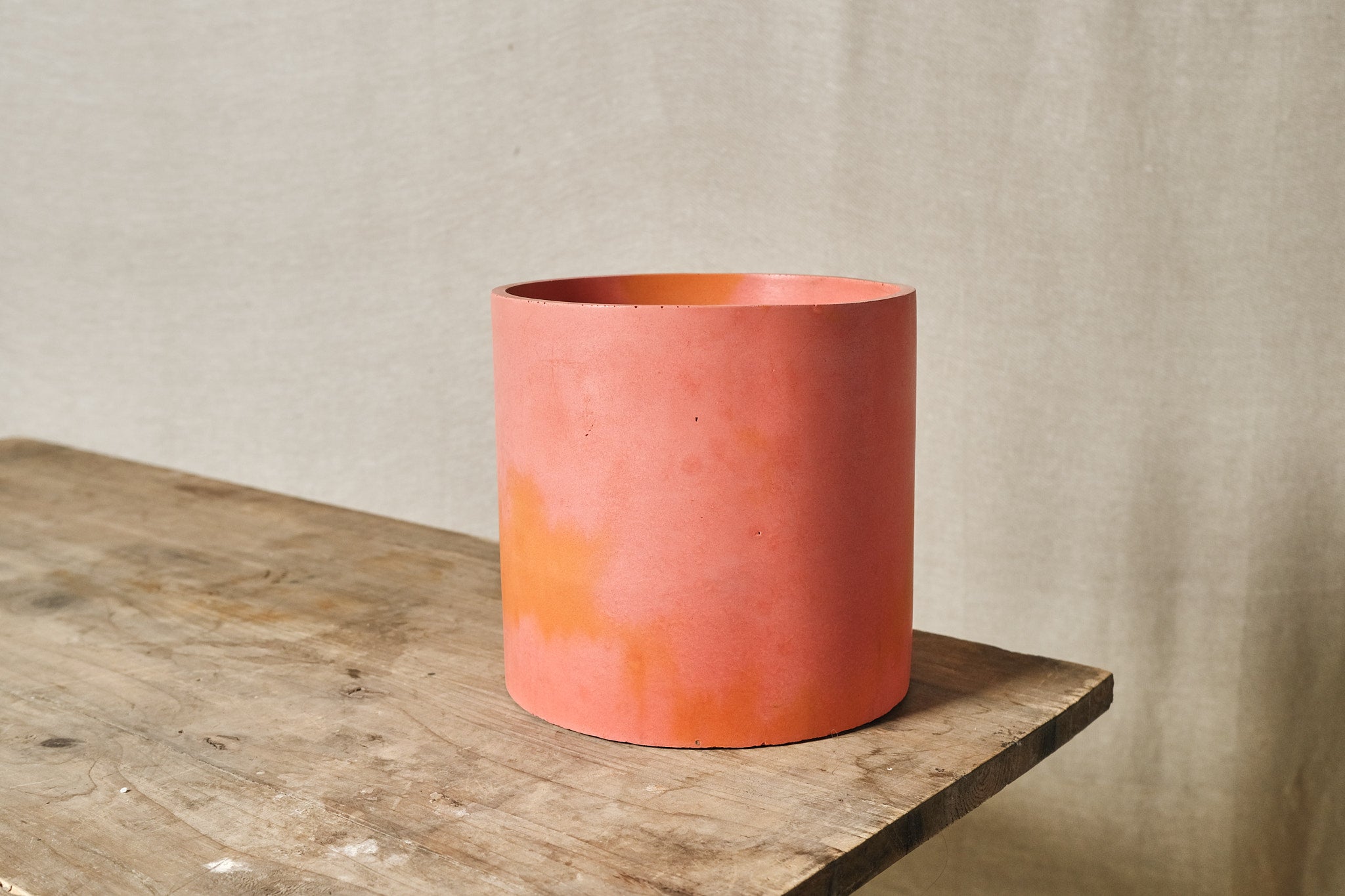 Handmade Orange & Peach Concrete Planter - 12.5cm Diameter - Modern Succulent & Cactus Pot for Home & Office Decor