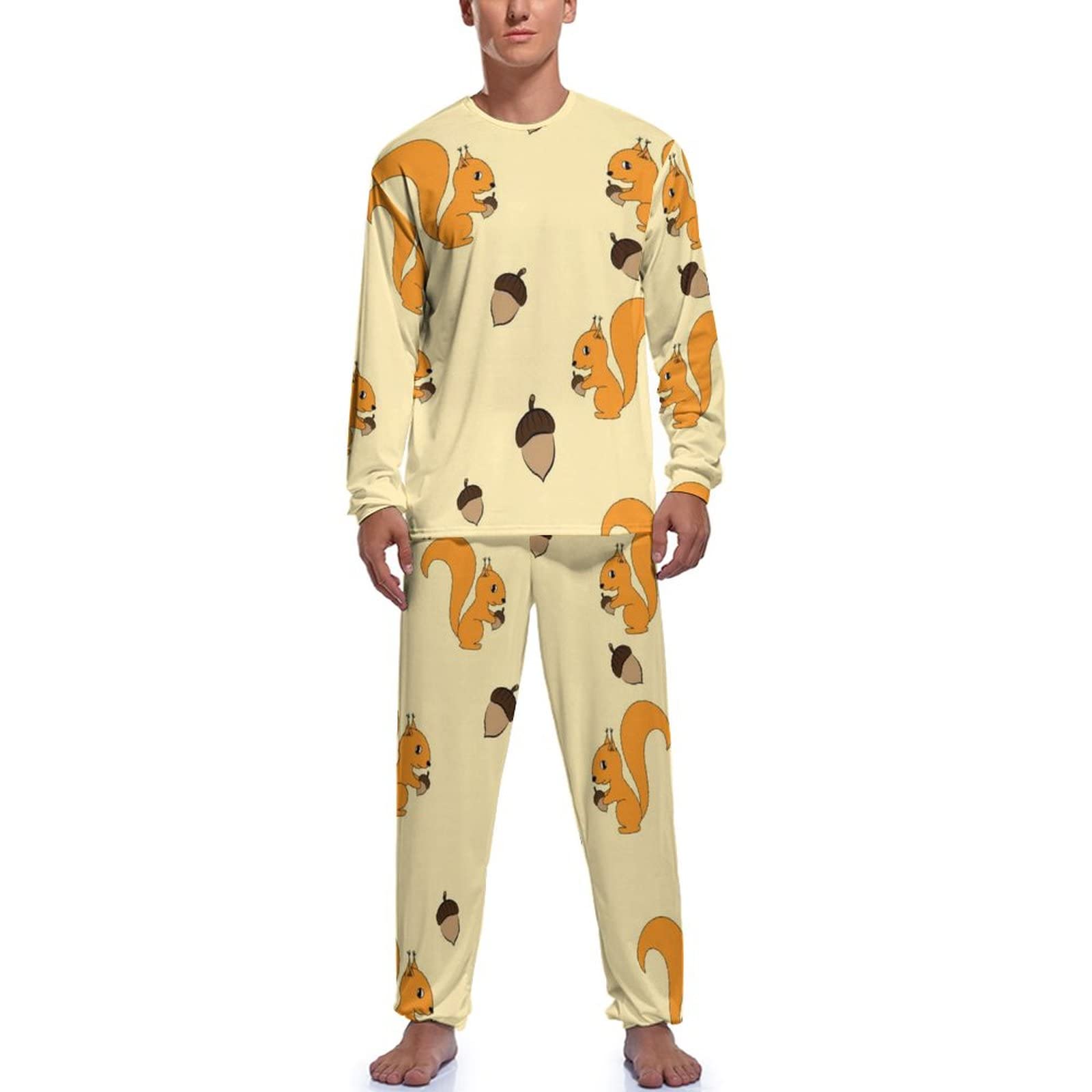 Funny Squirrels Men's Pajama Set - Soft Cotton Lounge Sleepwear Top & Pants for Comfortable Nightwear, Home Relaxation and Gift Giving