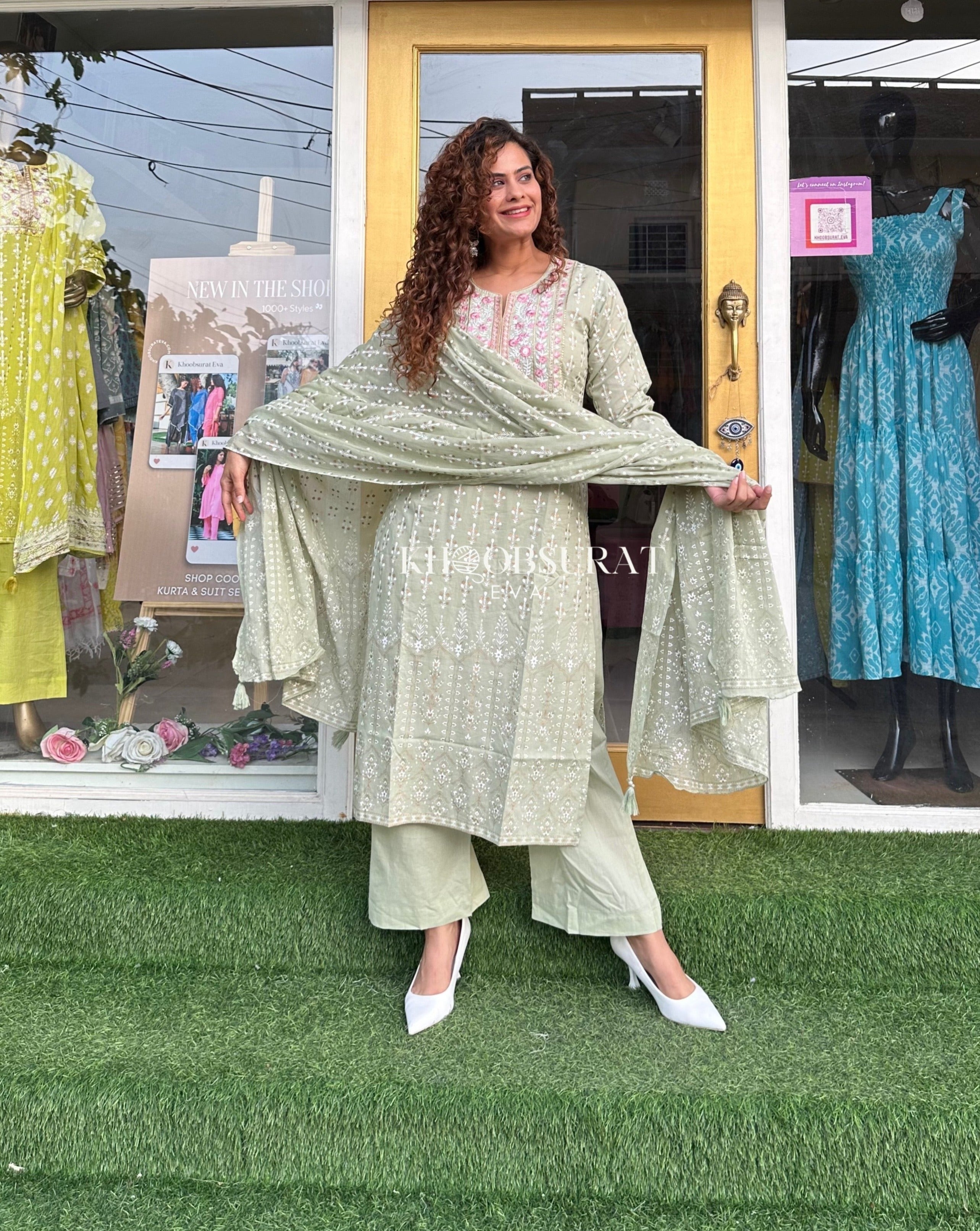 Hamsika Green Embroidered Kurta Suit Set for Women - Traditional Indian Ethnic Wear for Festivals, Weddings & Parties
