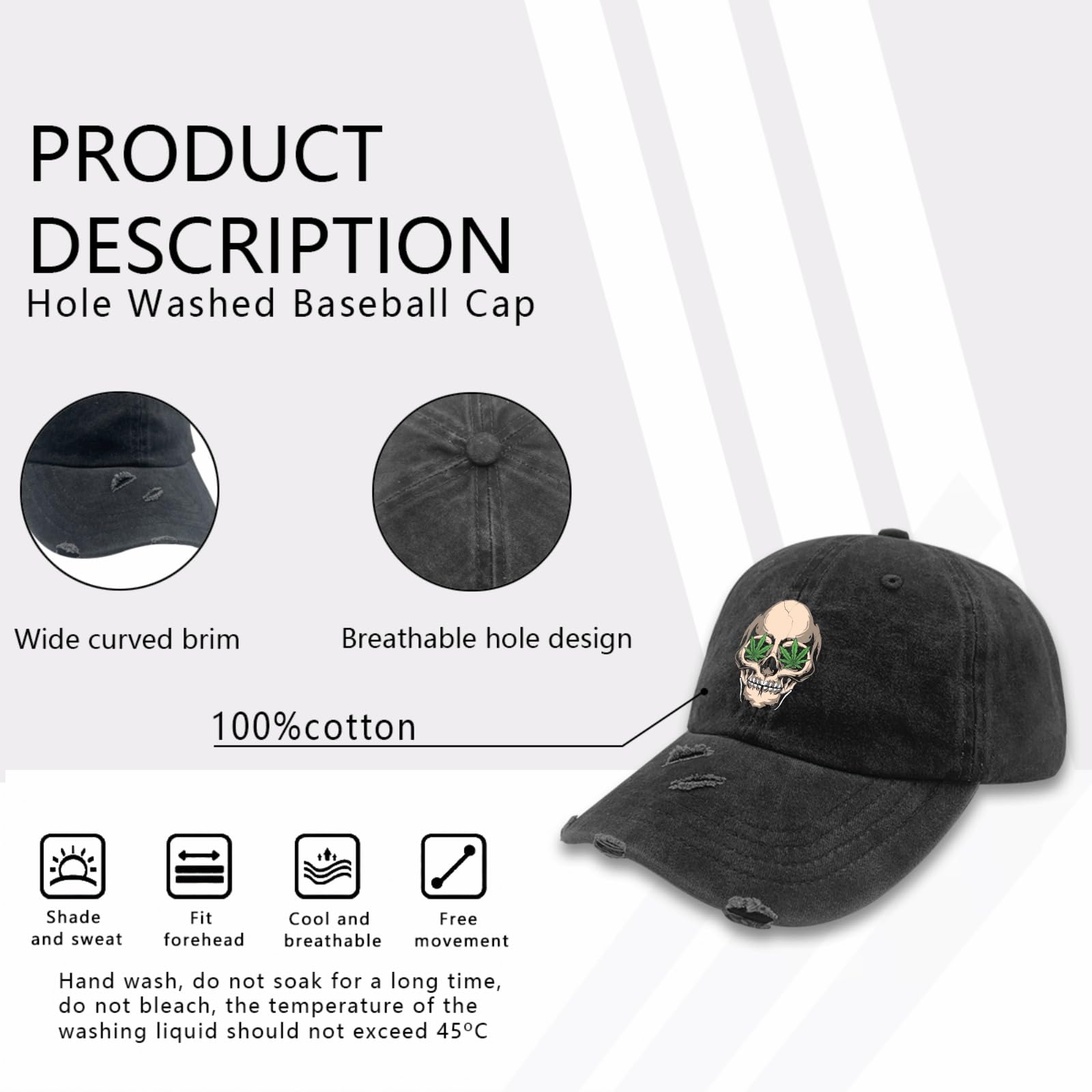 Cool Skeleton Cannabis Trucker Hat - All Black Army Style Golf Cap for Men - Perfect for Workouts, Outdoor Activities & Gifts
