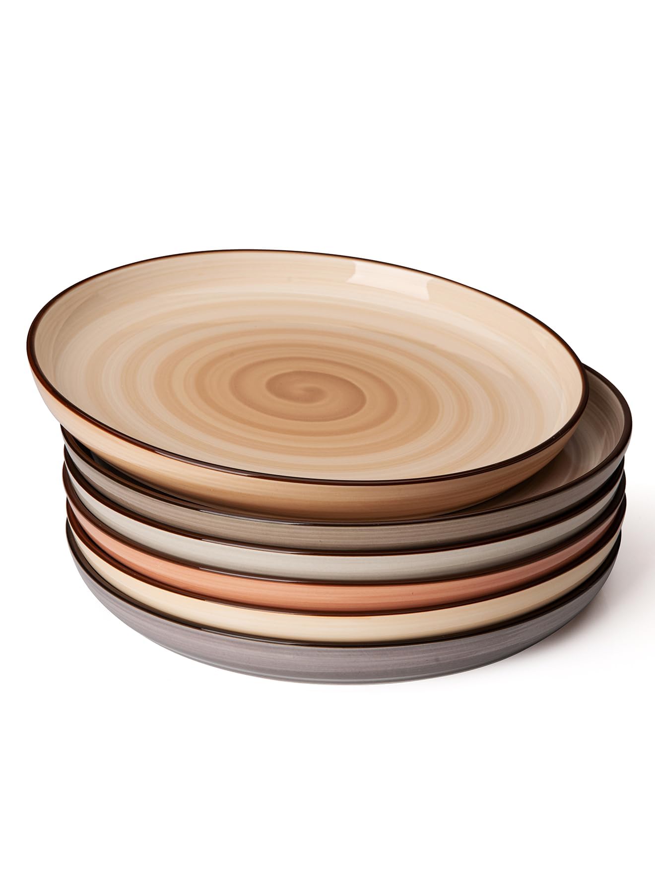 Sweese 10 Inch Round Porcelain Dinner Plates Set of 6 - Microwave, Oven & Dishwasher Safe - Elegant Neutral Design for Lunch, Party, Wedding & Restaurant Use