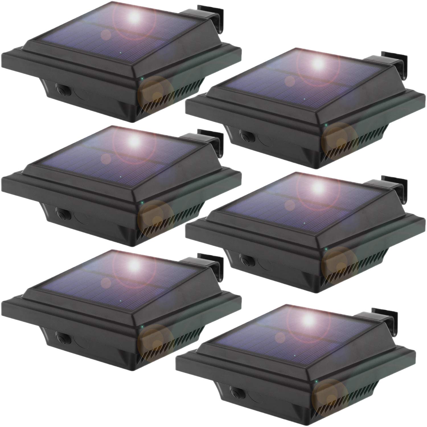 UniqueFire Solar Gutter Lights Outdoor - 25 LED Solar Fence Post Lights with Motion Sensor, Auto On/Off Wall Mount Deck Lighting (6 Pack, Black, Warm White) for Garden, Pathway, Patio, and Yard Decoration