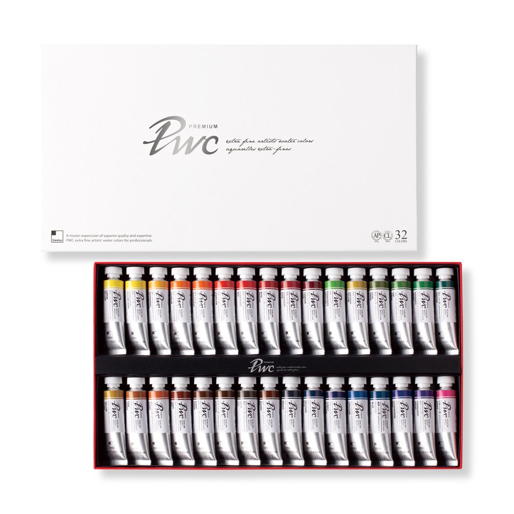 Premium PWC SHINHAN Extra Fine Watercolor Paint Set - 32 Vibrant Colors in 15ml Tubes | Professional Artist Grade for Painting, Illustration & DIY Crafts