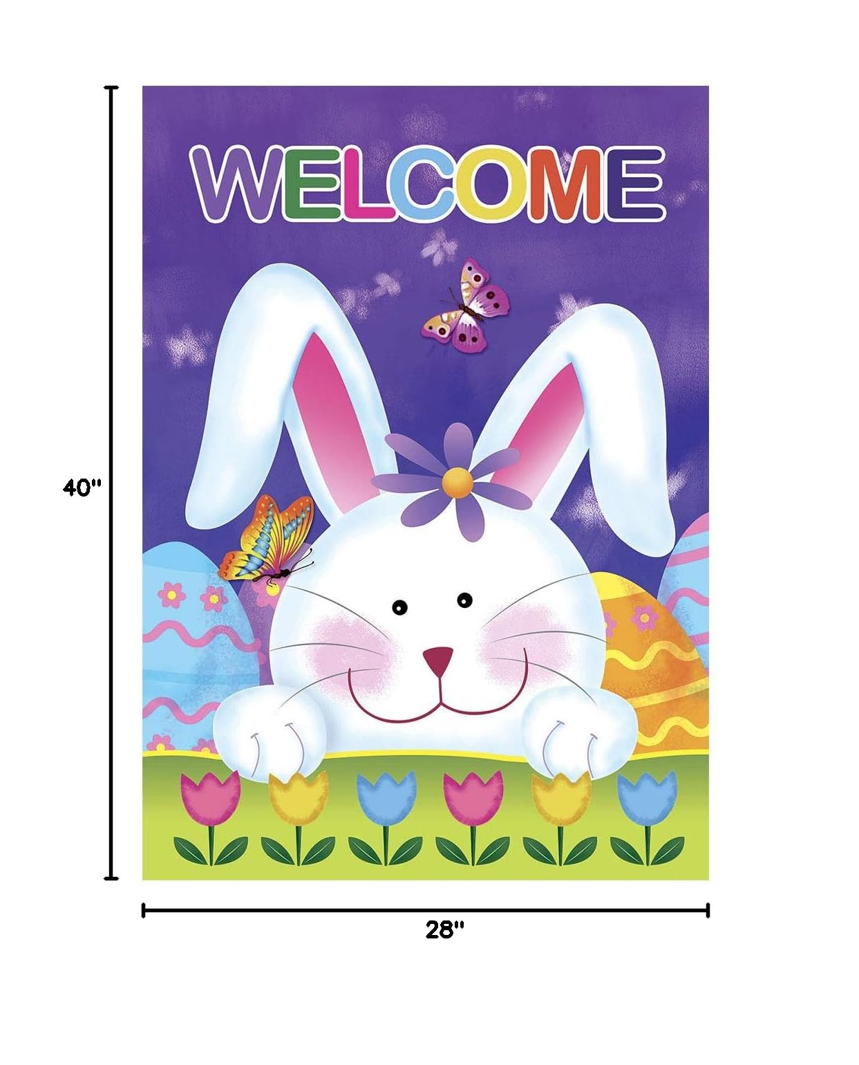 Morigins Welcome Bunny Eggs 28x40 Inch Easter Spring House Flag - Cute Rabbit & Tulip Design for Outdoor Garden Decor | Perfect for Easter Decorations, Front Yard Display, and Seasonal Holiday Celebrations