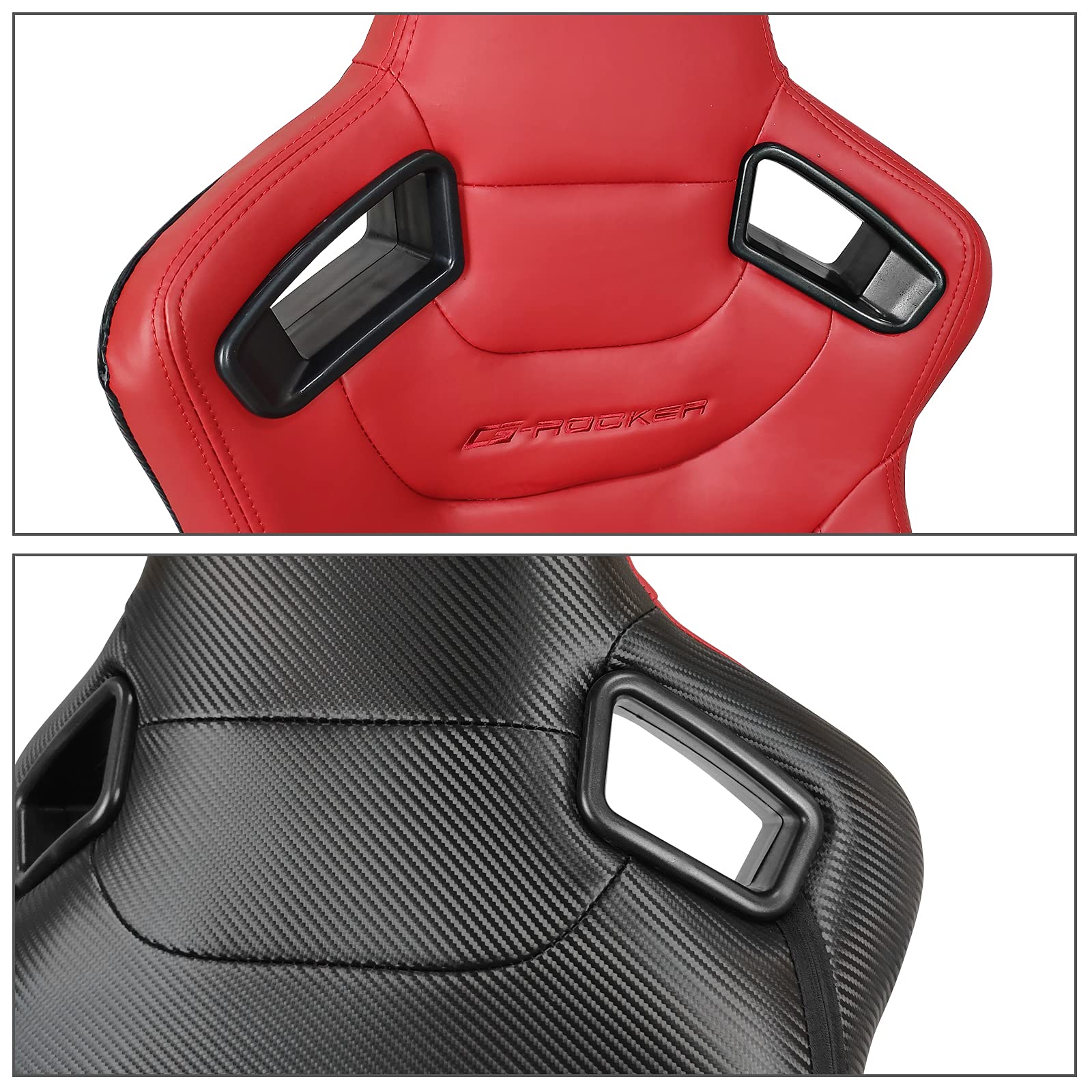 FREEMOTOR802 Universal Racing Seats - Reclinable Sport Car Seats with Dual Lock Sliders, Adjustable Bucket Seats for Driver & Passenger (1 Pair) - PU & Carbon Fiber Fabric in Red | Perfect for Track Racing, Drifting & Performance Car Upgrades