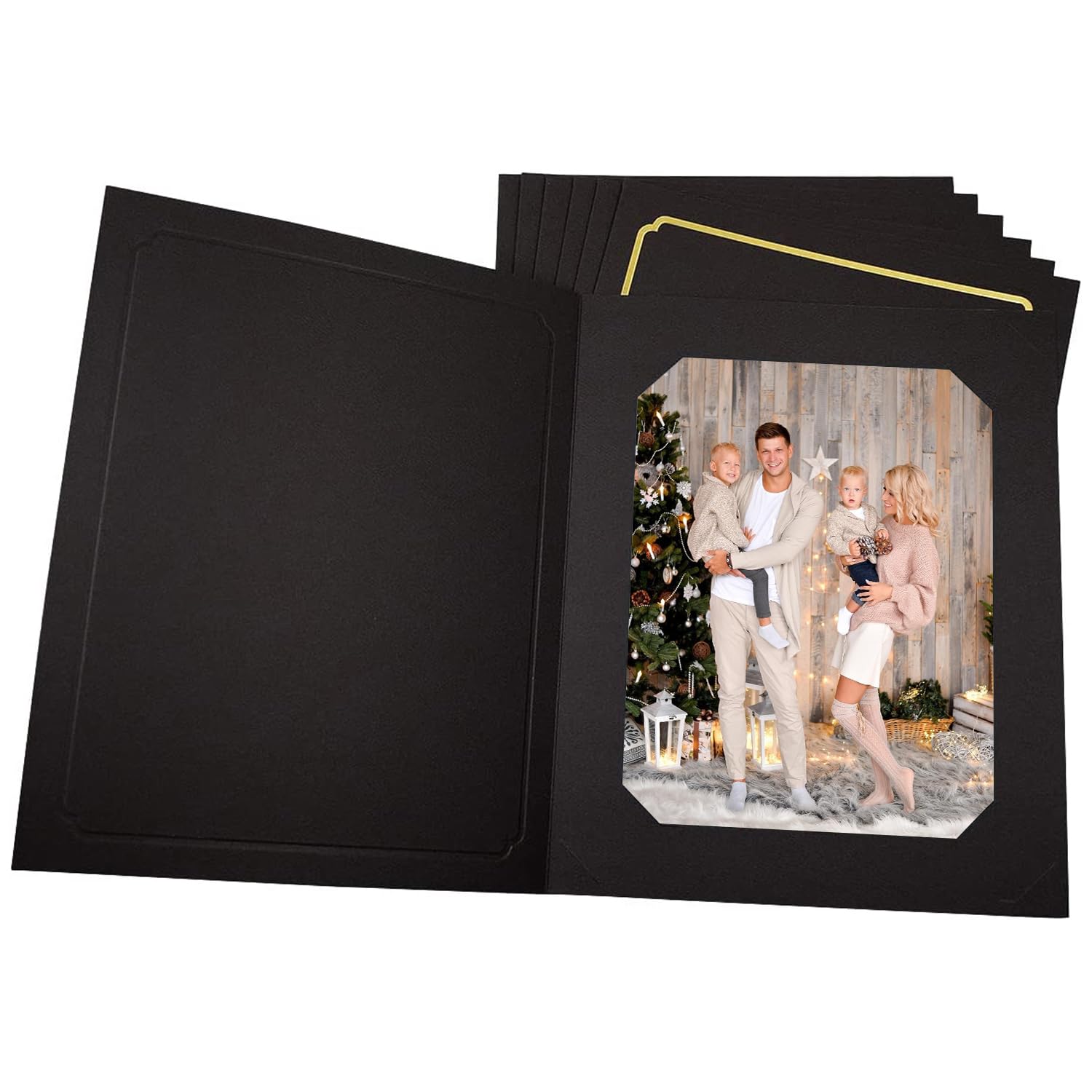 Golden State Art 100-Pack 6x8 or 8x10 Photo Folders - Cardboard Picture Frames & Paper Frame Cards for Greetings & Invitations - Perfect for Graduation, Christmas, Wedding Events (Black) - Display Memories & Special Moments in Style