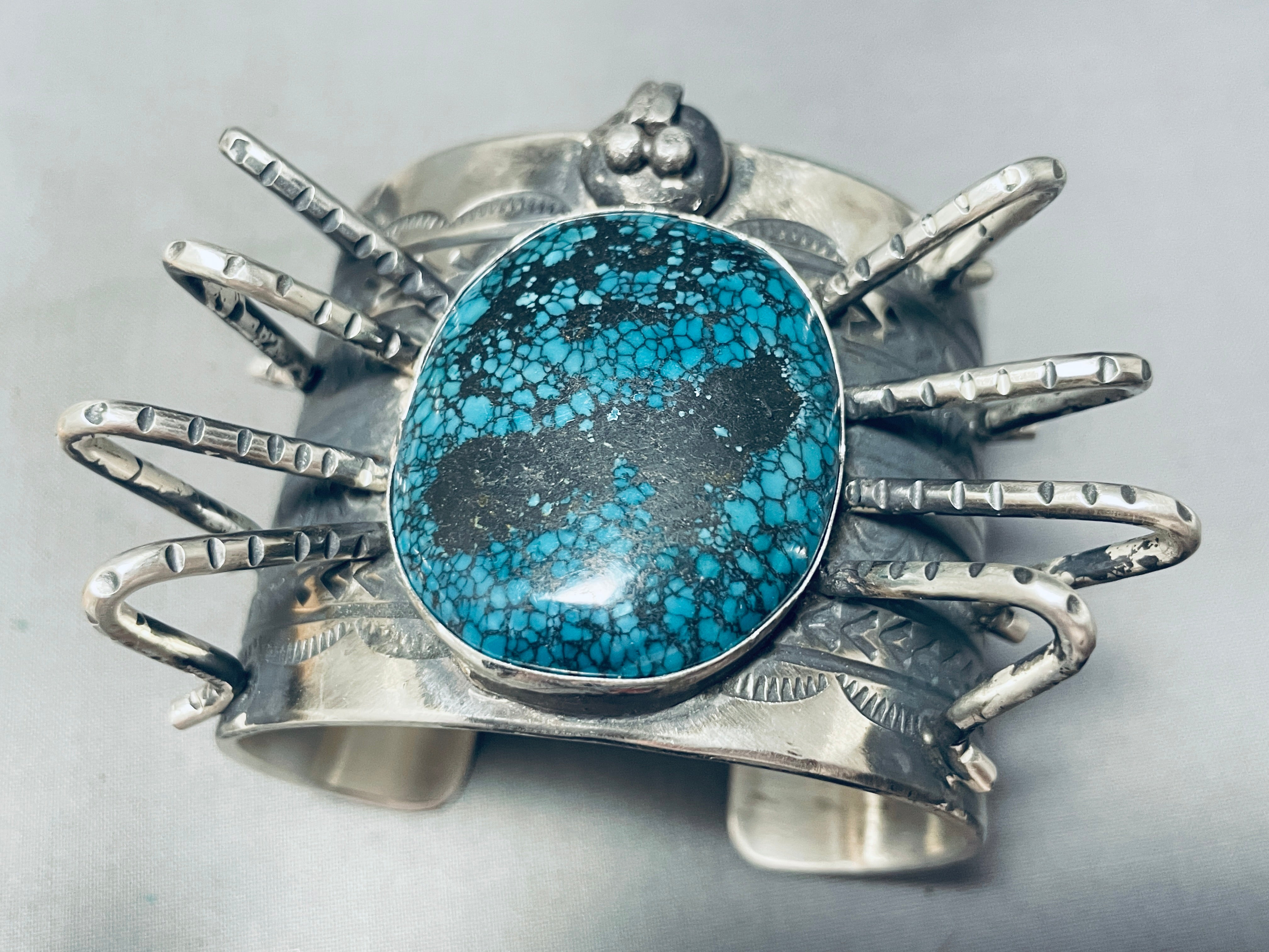 200 Gram Spider Native American Navajo Turquoise Sterling Silver Bracelet