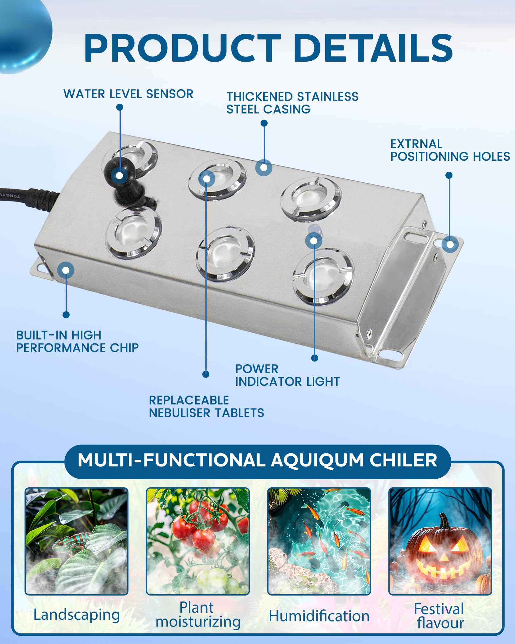 6-Head Ultrasonic Mist Maker for Ponds, Water Fogger with Float & Power Supply - Perfect for Halloween Decor, Outdoor Landscaping, Greenhouse Humidification, Rockery & Lawn Enhancement