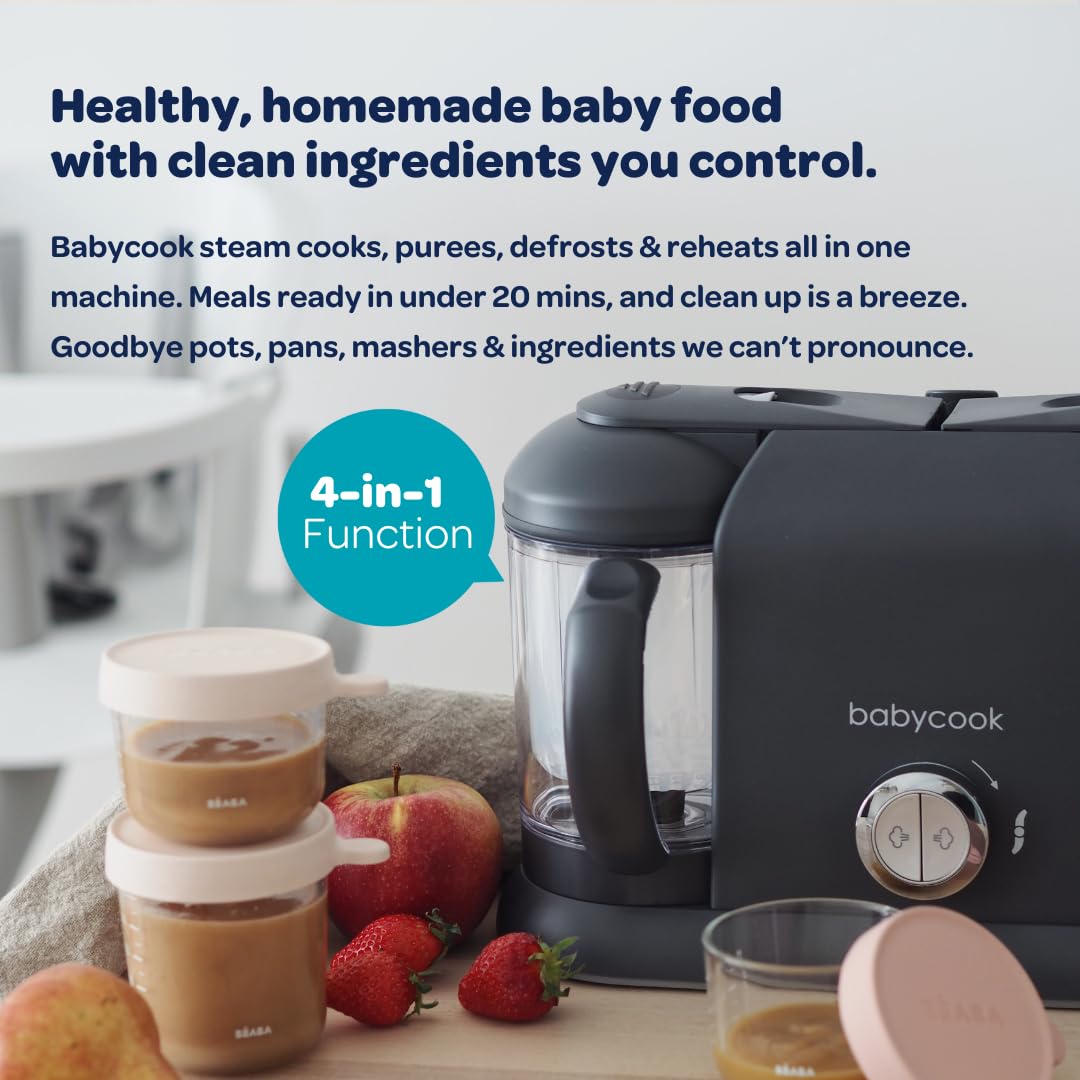 BEABA Babycook Duo 4-in-1 Baby Food Maker - Steamer, Blender & Grinder with Auto Steam Cooking | 9.1 Cup Capacity | Makes 54 Servings in 20 Minutes | Charcoal Grey | Perfect for Homemade Baby Purees & Toddler Meals | Ideal for Busy Parents & Healthy Infant Nutrition