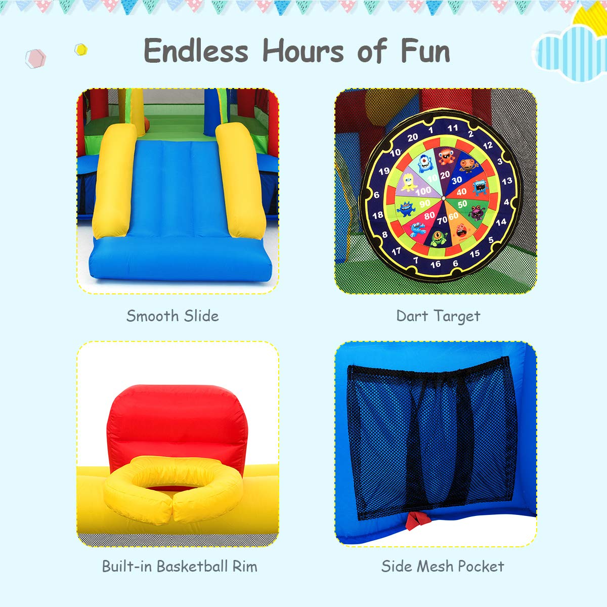 **Costzon 7-in-1 Inflatable Bounce House for Kids - Indoor & Outdoor Jump Castle with Football, Basketball Rim & 100 Ocean Balls - Includes Blower - Perfect for Birthday Parties, Backyard Play & Toddler Fun**