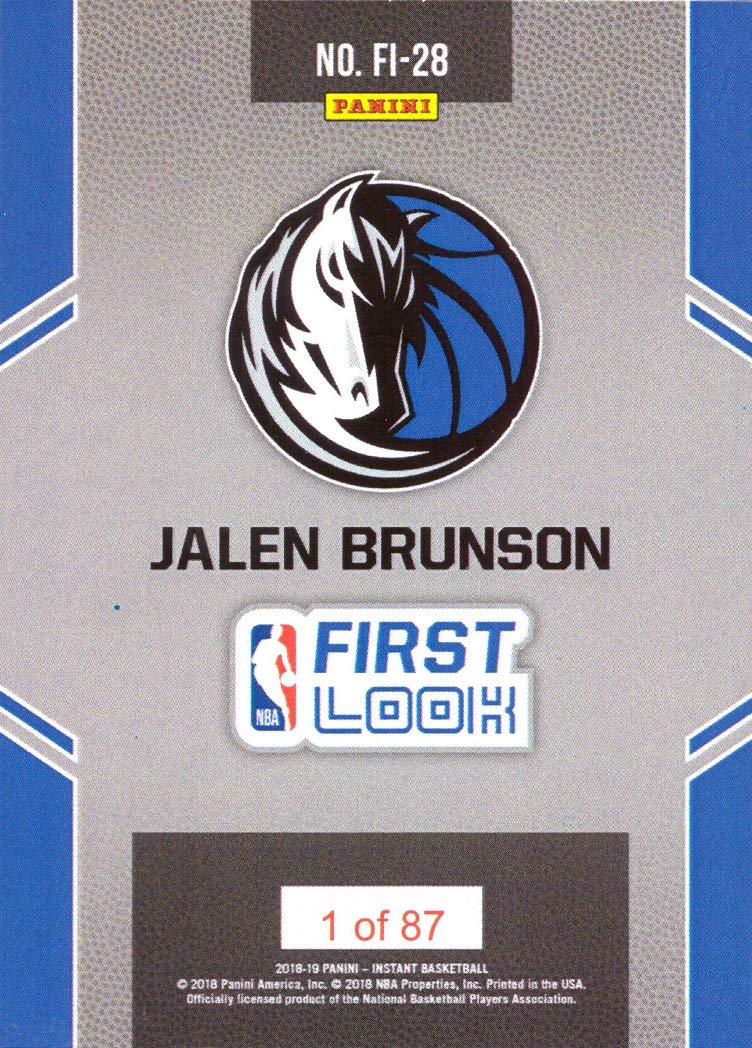 2018-19 Panini Instant Basketball #FI-28 Jalen Brunson Rookie Card Dallas Mavericks - Limited Edition of 87 - First Official Rookie Card - Perfect for NBA Collectors and Basketball Memorabilia Fans