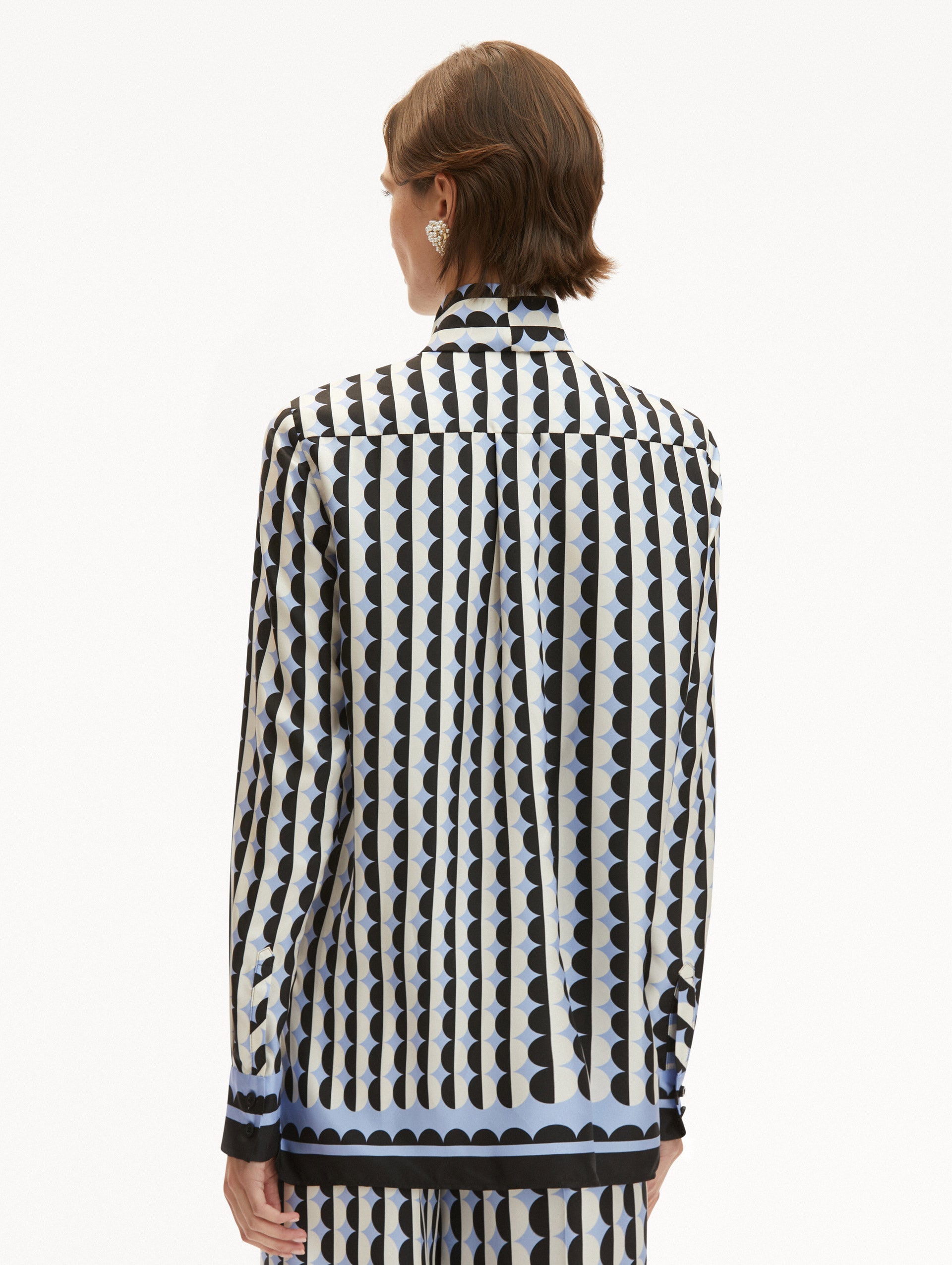 Geometric Circle Silk Twill Blouse - Women's Elegant Printed Blouse for Work & Evening Wear | Perfect for Office, Date Night & Special Occasions