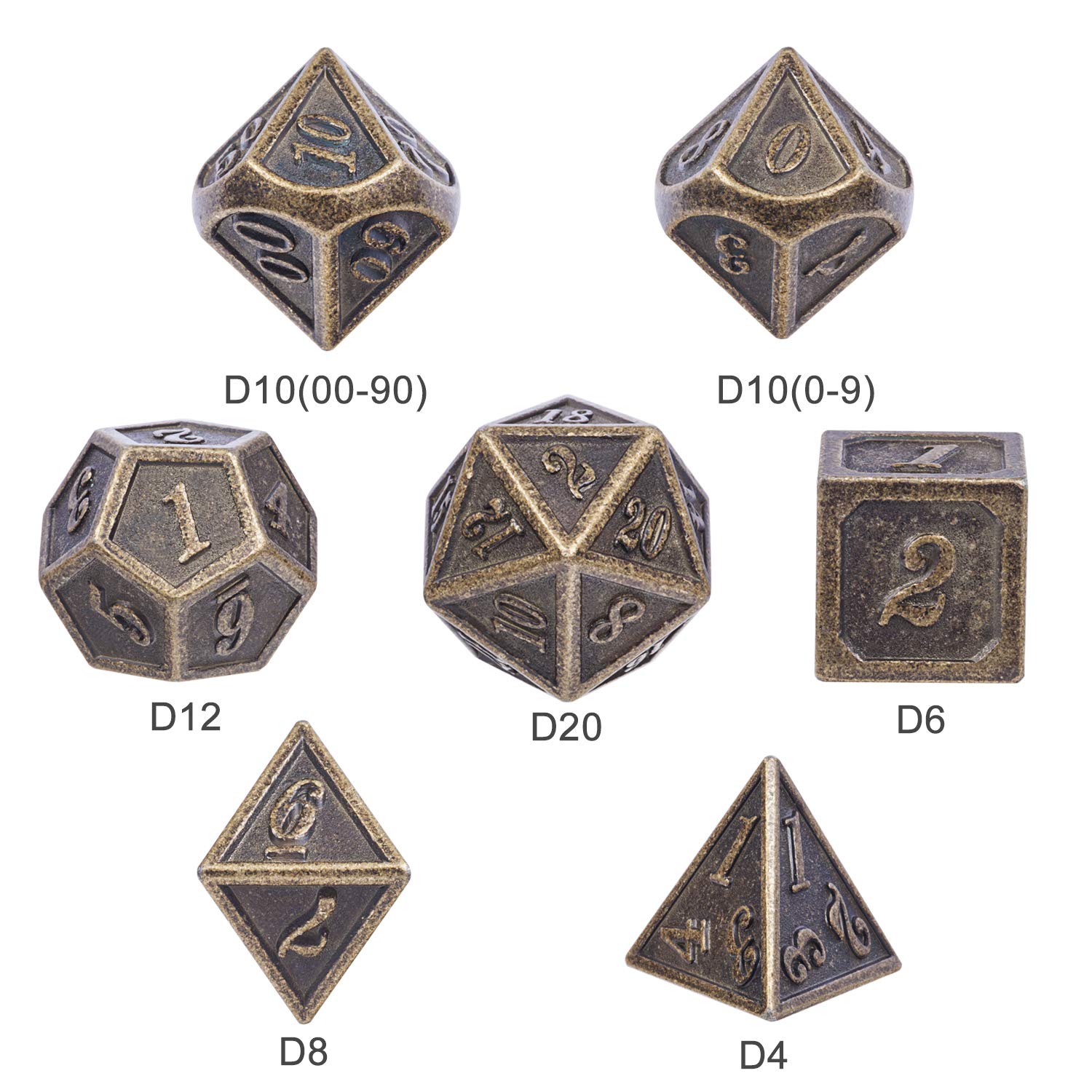 7PCS Ancient Design Brass DND Metal Dice Set with Premium Metal Box - Perfect for Dungeons & Dragons, Tabletop RPG Games, and Collectors (Dungeon Master Accessories)