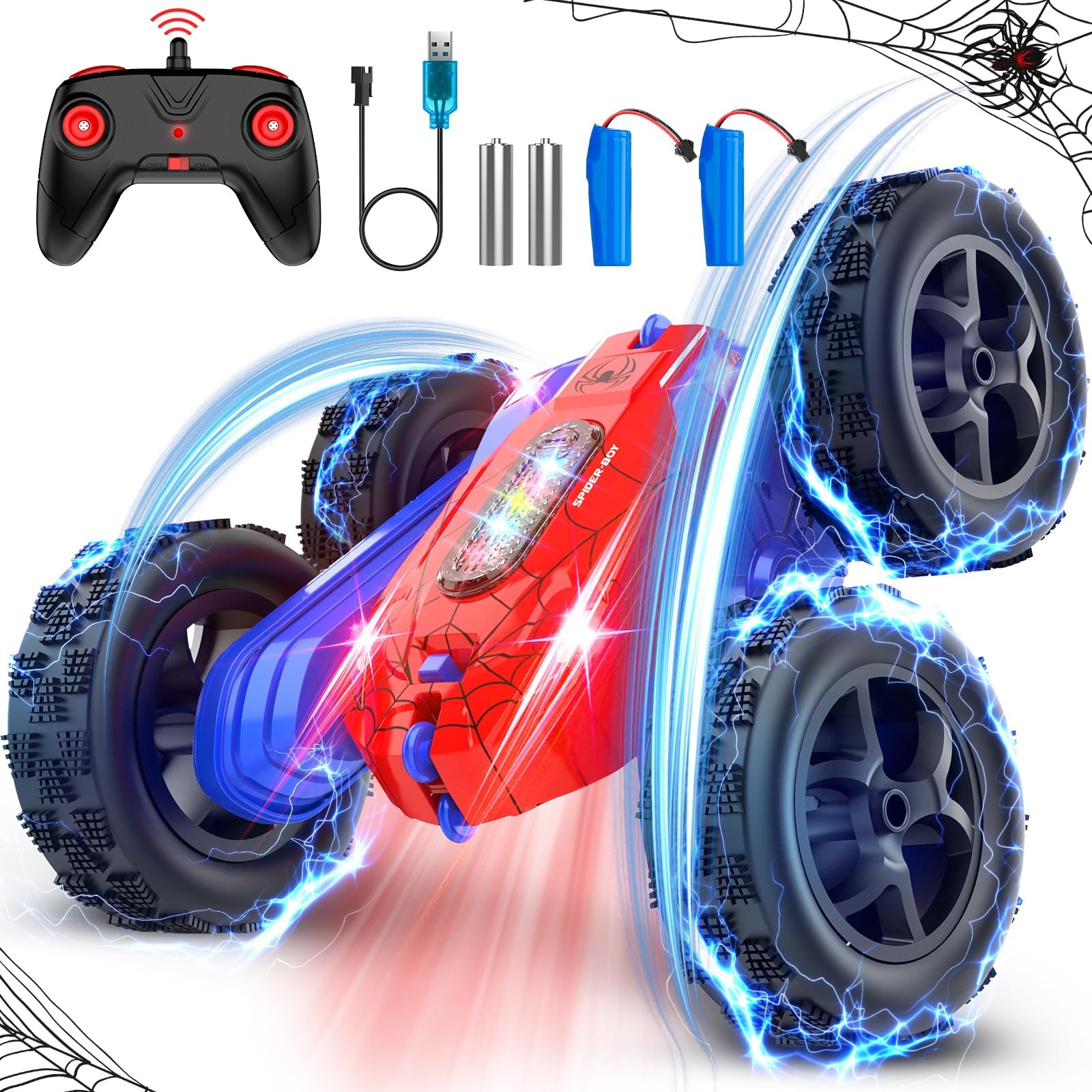 360° Flipping Remote Control Stunt Car with LED Lights - 4WD RC Toy for Kids Ages 8-12 | Perfect Birthday Gift for Boys & Girls | Indoor & Outdoor Play, Backyard Racing, Nighttime Fun