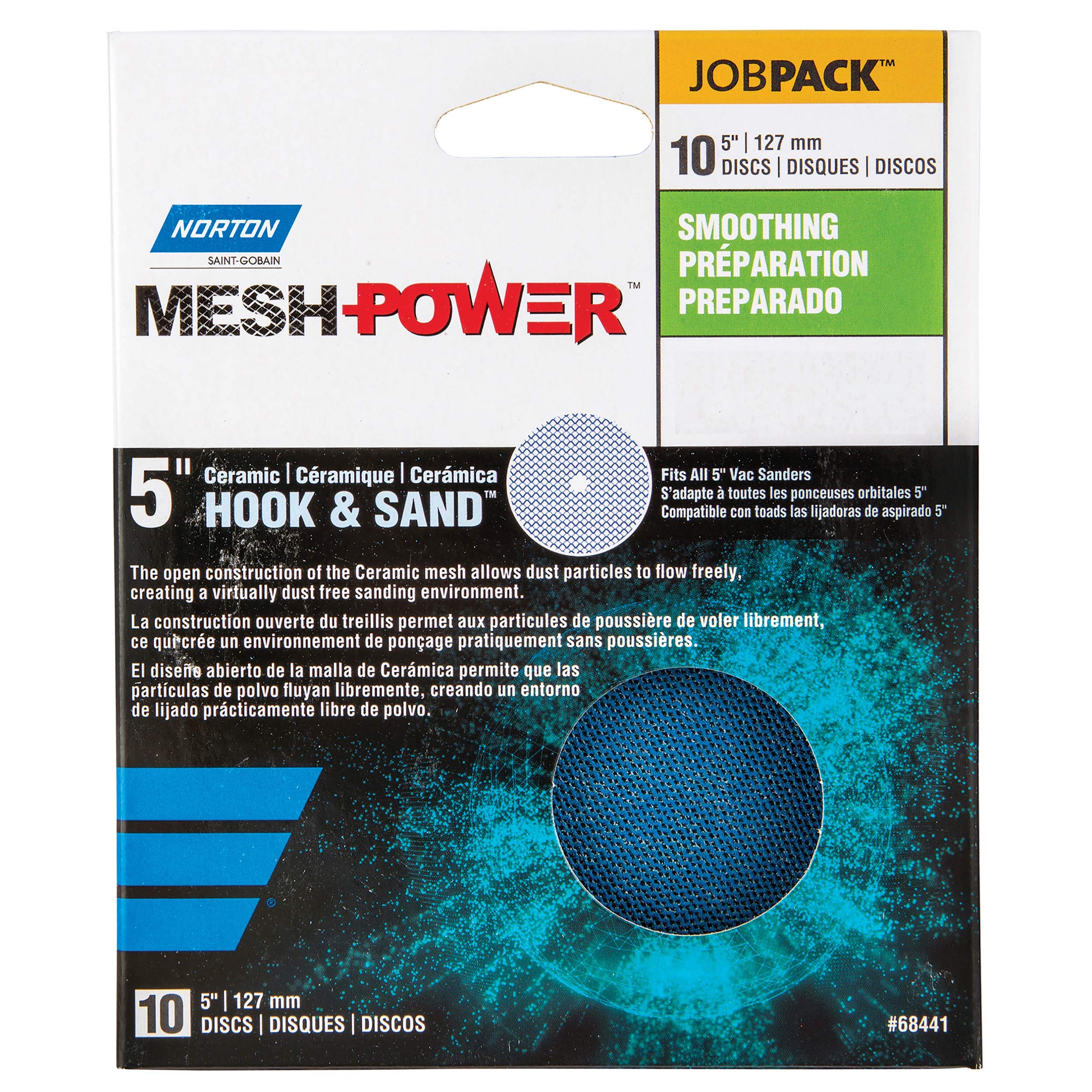 Norton MeshPower 5-Inch Ceramic Discs – 180 Grit Sanding Discs (10-Pack) – Perfect for Woodworking, Metal Polishing & DIY Projects