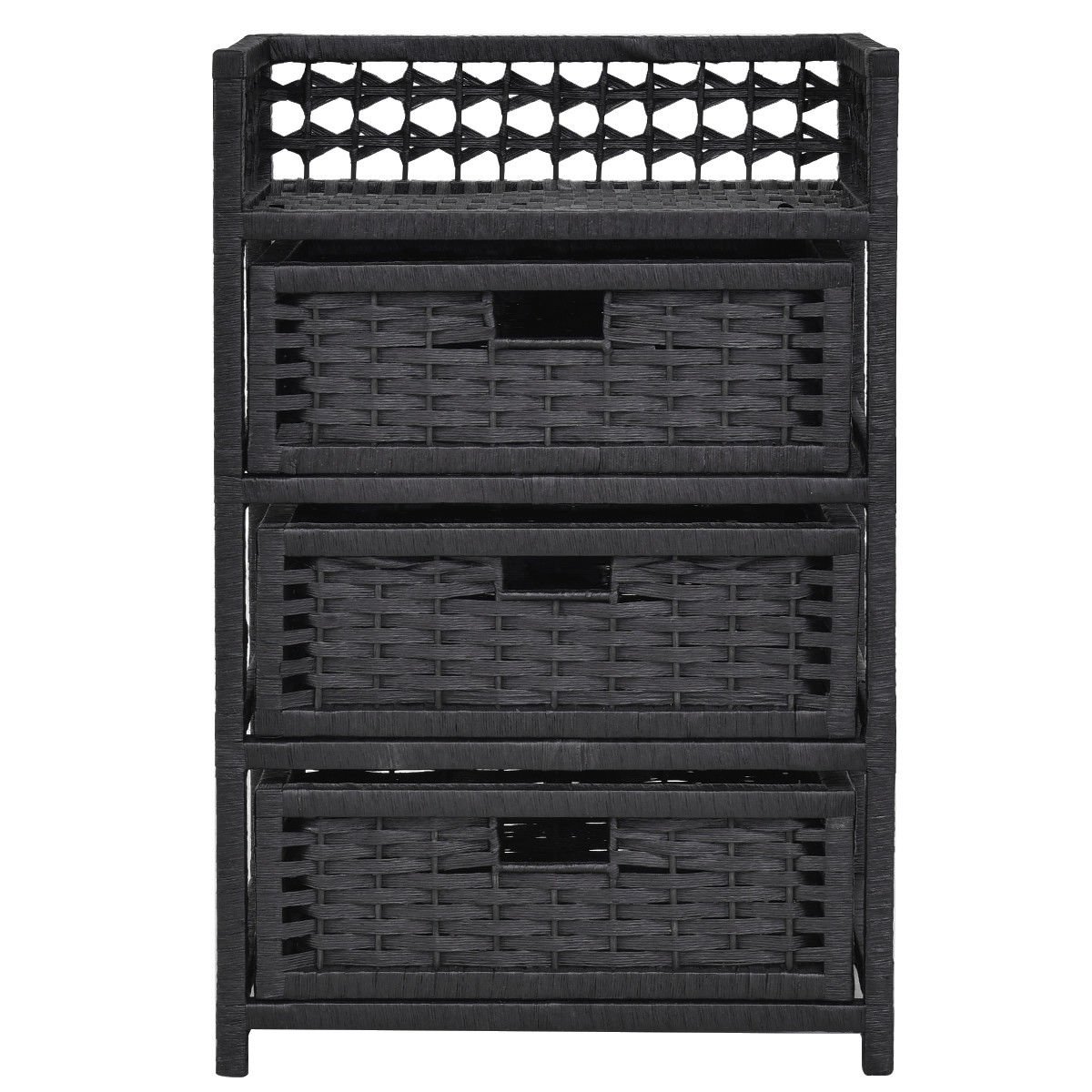 Black 3-Drawer Wicker Storage Tower Shelf with Baskets - Organizer for Bedroom, Bathroom, or Closet - Space-Saving Storage Solution for Home & Office