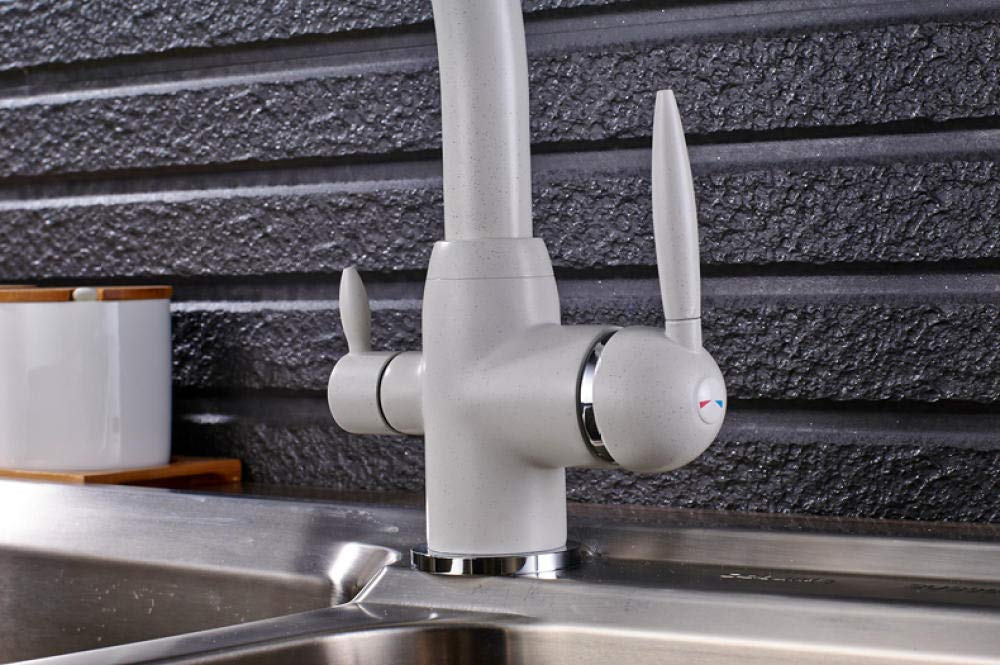 White 3-Way Purification Kitchen Faucet with Dual Water Outlet & Filter - Dual Handle Mixer Tap for Clean Drinking & Cooking Water | Perfect for Modern Kitchens & Home Water Filtration Systems