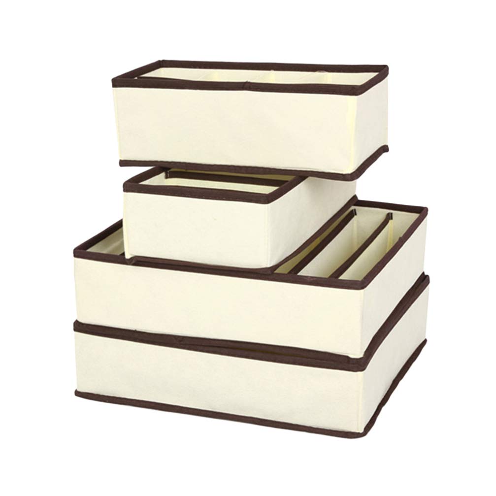 TOPBATHY 4-Pack Foldable Non-Woven Drawer Organizers - Storage Bins for Underwear, Bras, Socks, Ties & Belts | Dresser & Closet Organizer Boxes (Beige) | Perfect for Bedroom, Bathroom & Office Organization