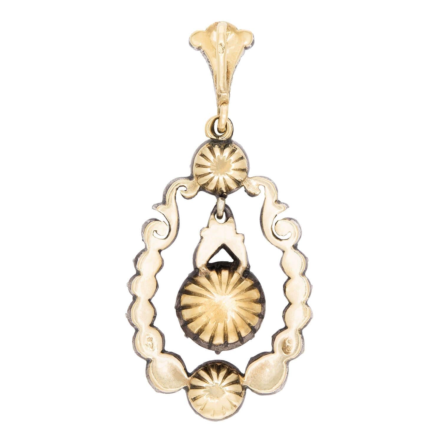 14K Gold & Sterling Silver Diamond Pendant Necklace - Elegant Georgian French Style Jewelry for Women - Perfect for Weddings, Anniversaries & Special Occasions