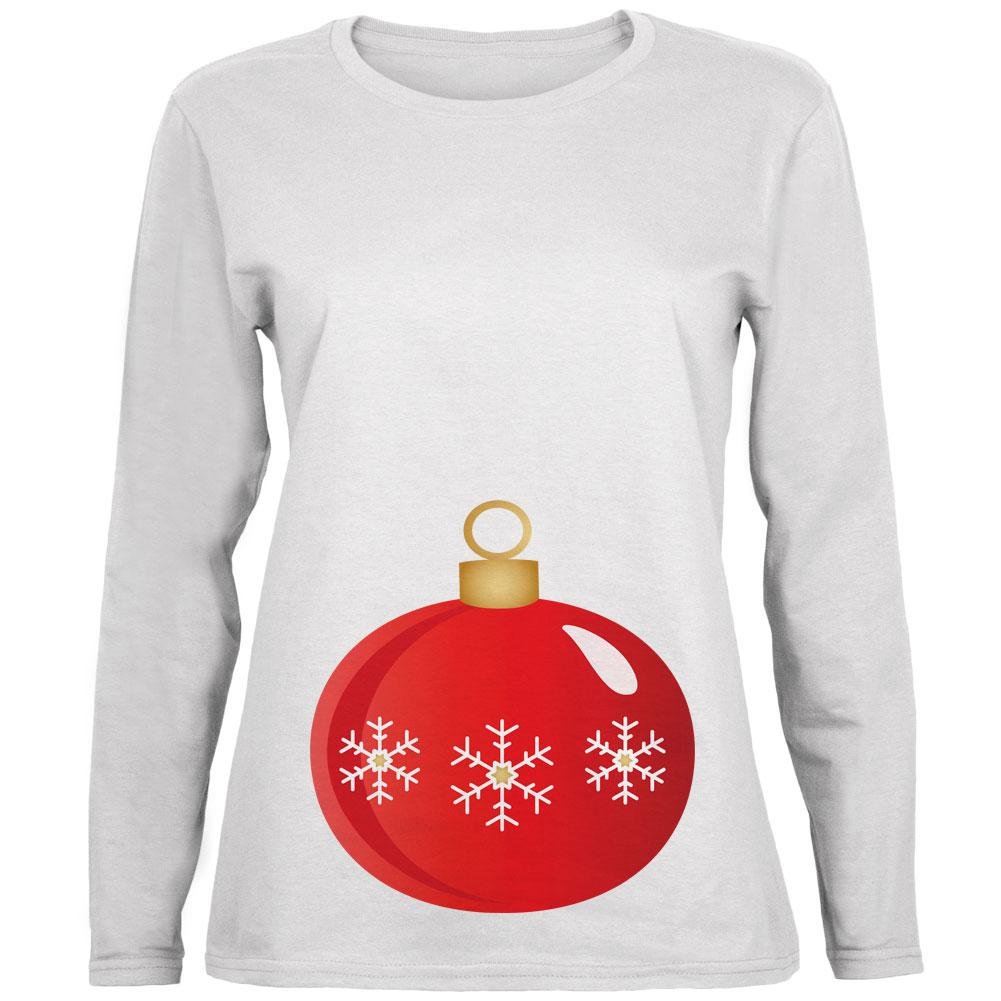 Old Glory Maternity Christmas Ornament Women's Comfortable Long Sleeve Jersey T-Shirt - Perfect for Holiday Photos, Family Gatherings & Cozy Winter Wear