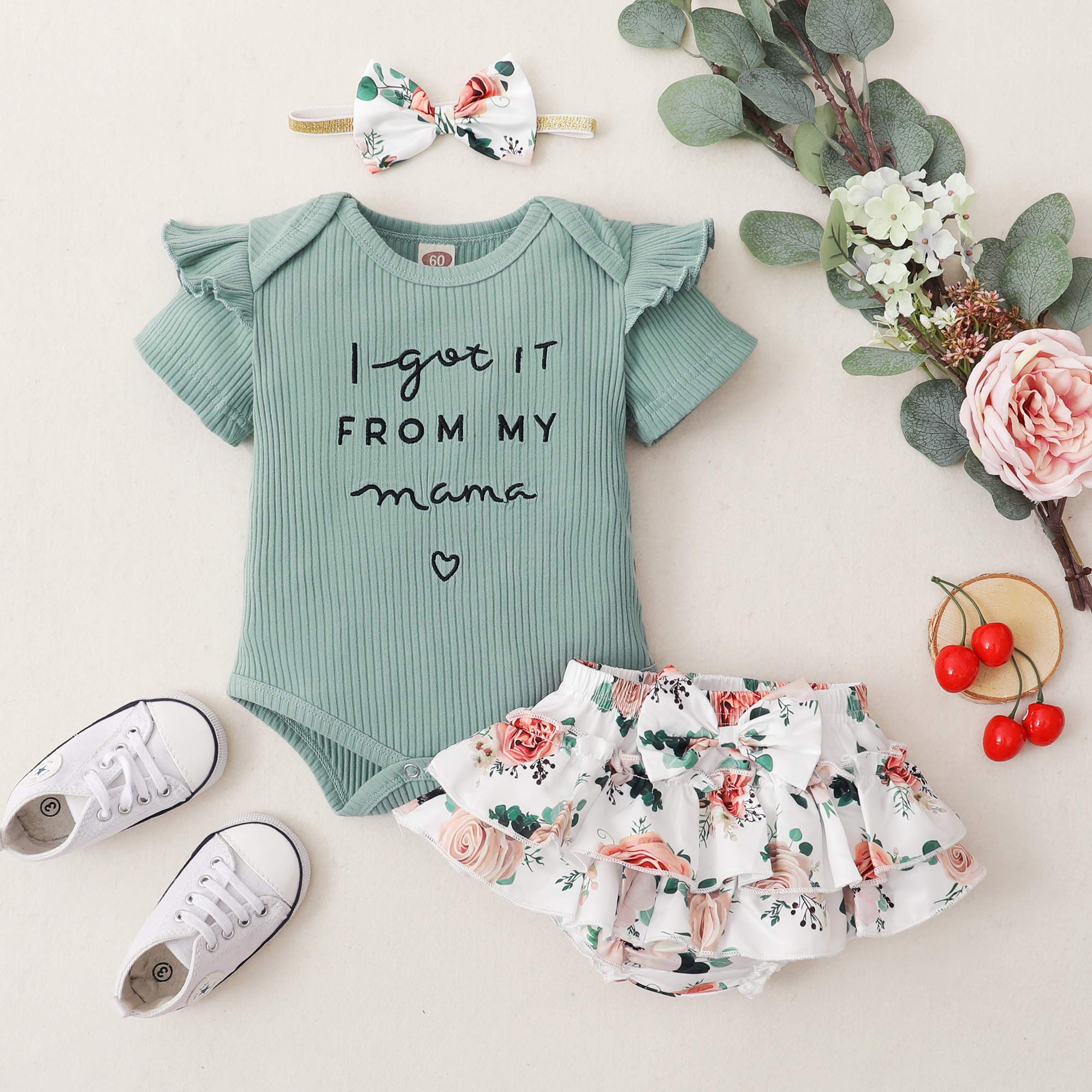 Mioglrie Newborn Baby Girl Clothes Set - Floral Romper & Shorts Outfit for Summer | Cute Infant Toddler Outfits | Perfect for Playdates, Beach Trips & Family Photos