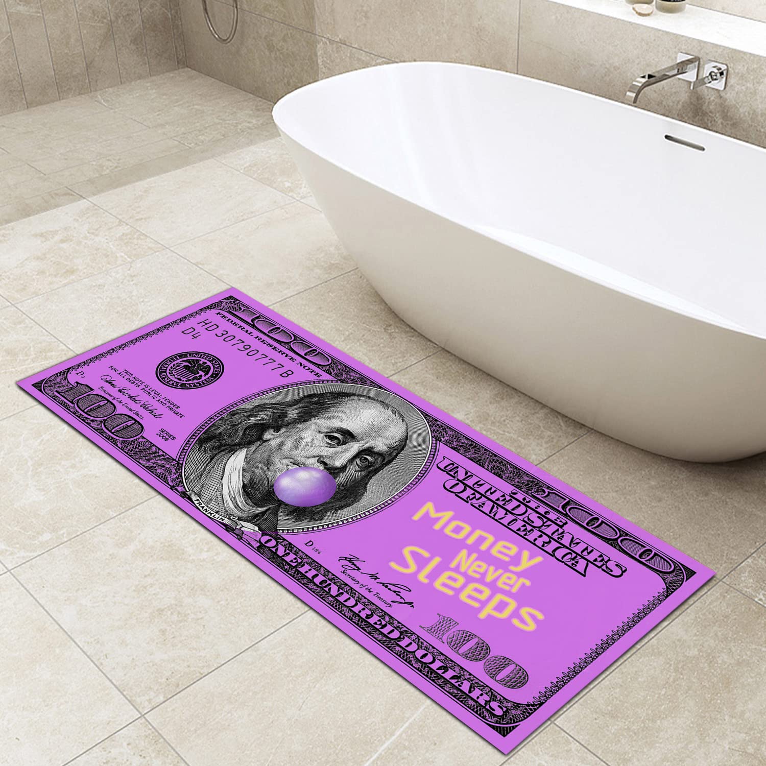 JUST BREATHE Pink Purple Dollar Bill Design Non-Slip Rubber Rug - 60