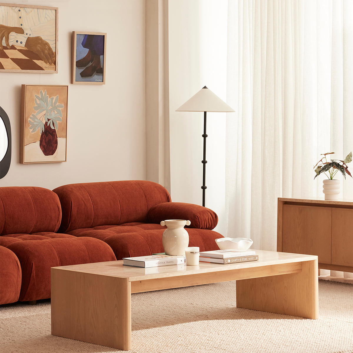 Bowie Textured Velvet 3-Seater Sofa in Terracotta - Modern Living Room Furniture for Small Spaces & Apartments