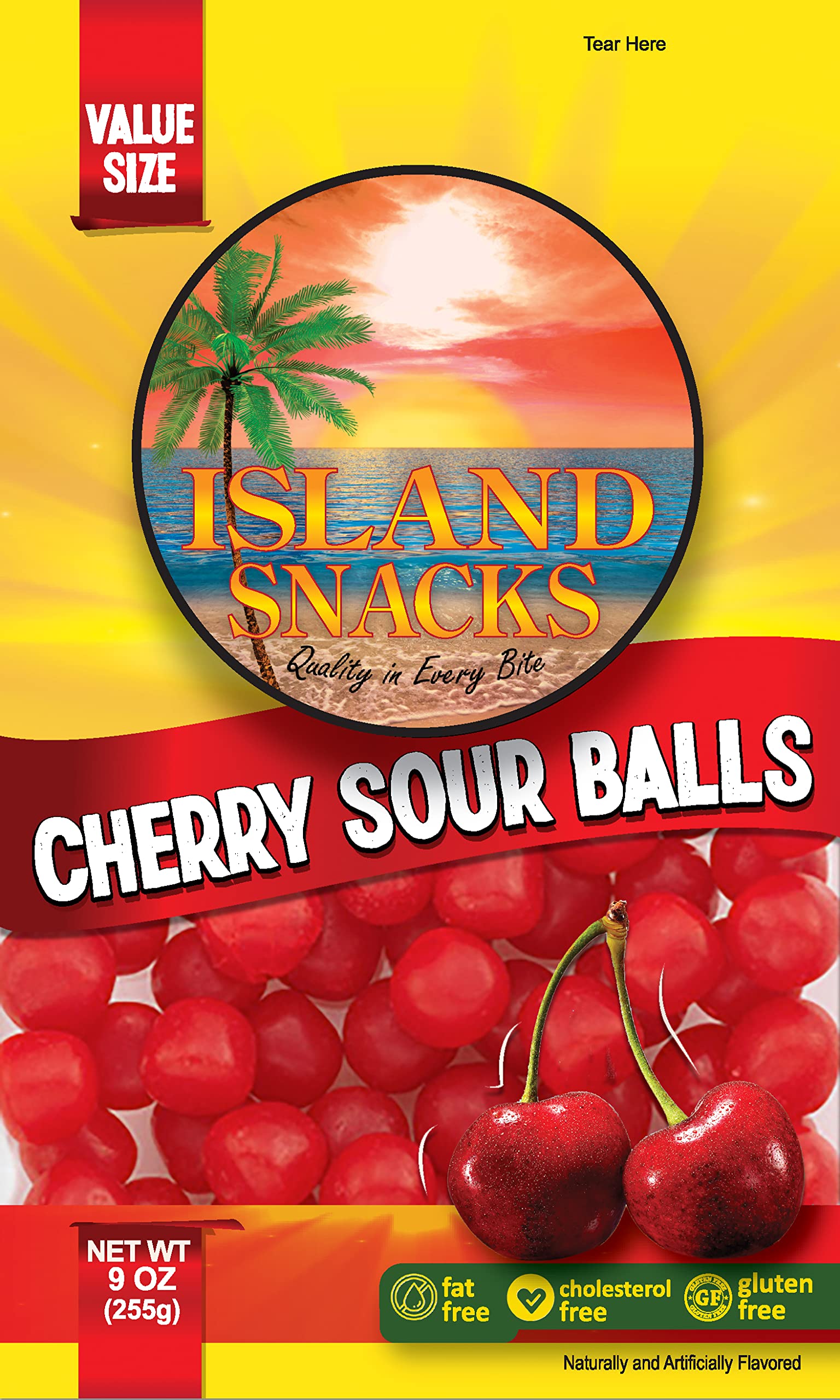Island Snacks Sour Cherry Balls - 9 Ounce (6-Pack) | Tangy & Sweet Candy for Parties, Movie Nights & Office Treats