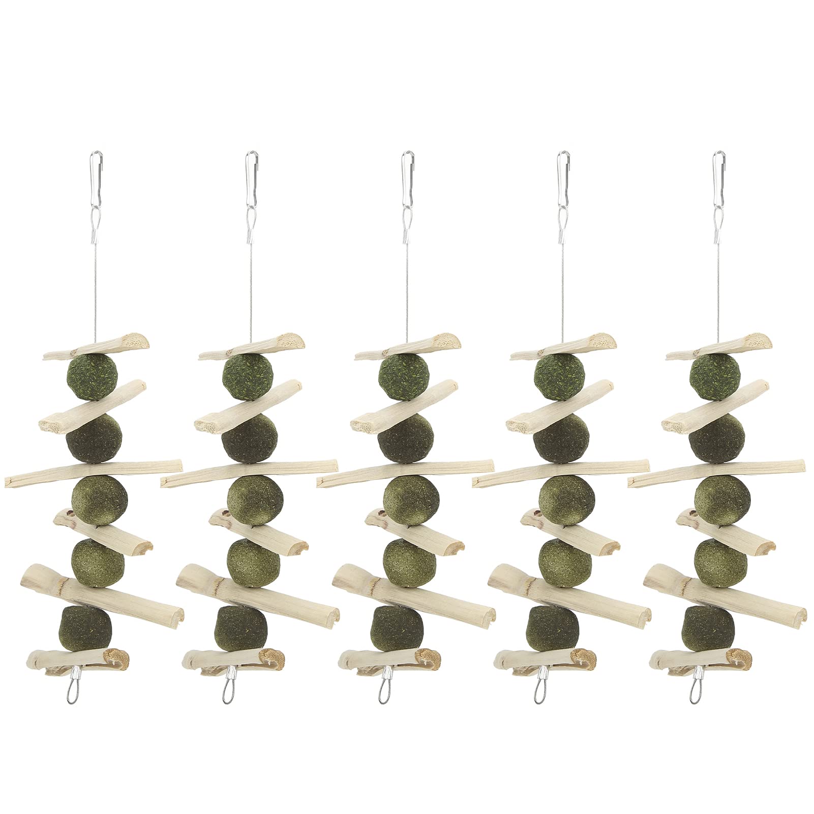 5Pcs Natural Wood Chew Toys for Rabbits, Chinchillas, Guinea Pigs & Small Pets - Grass Ball Sticks for Teeth Care & Enrichment - Perfect for Cage Play, Boredom Relief & Dental Health