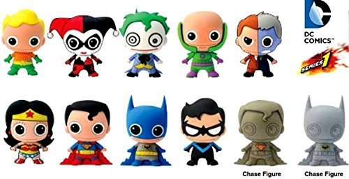 DC Comics 3D Figural Keychains - Series 1 Mystery Box with Mini Character Keyrings (Batman, Superman, Joker) - Perfect for Cosplay, Gifts, and Collectibles