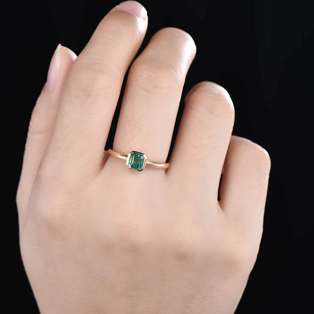 5mm Solitaire Natural Emerald Cut Emerald Engagement Ring in 14K Yellow Gold - Perfect for Proposals, Anniversaries & Bridal Jewelry