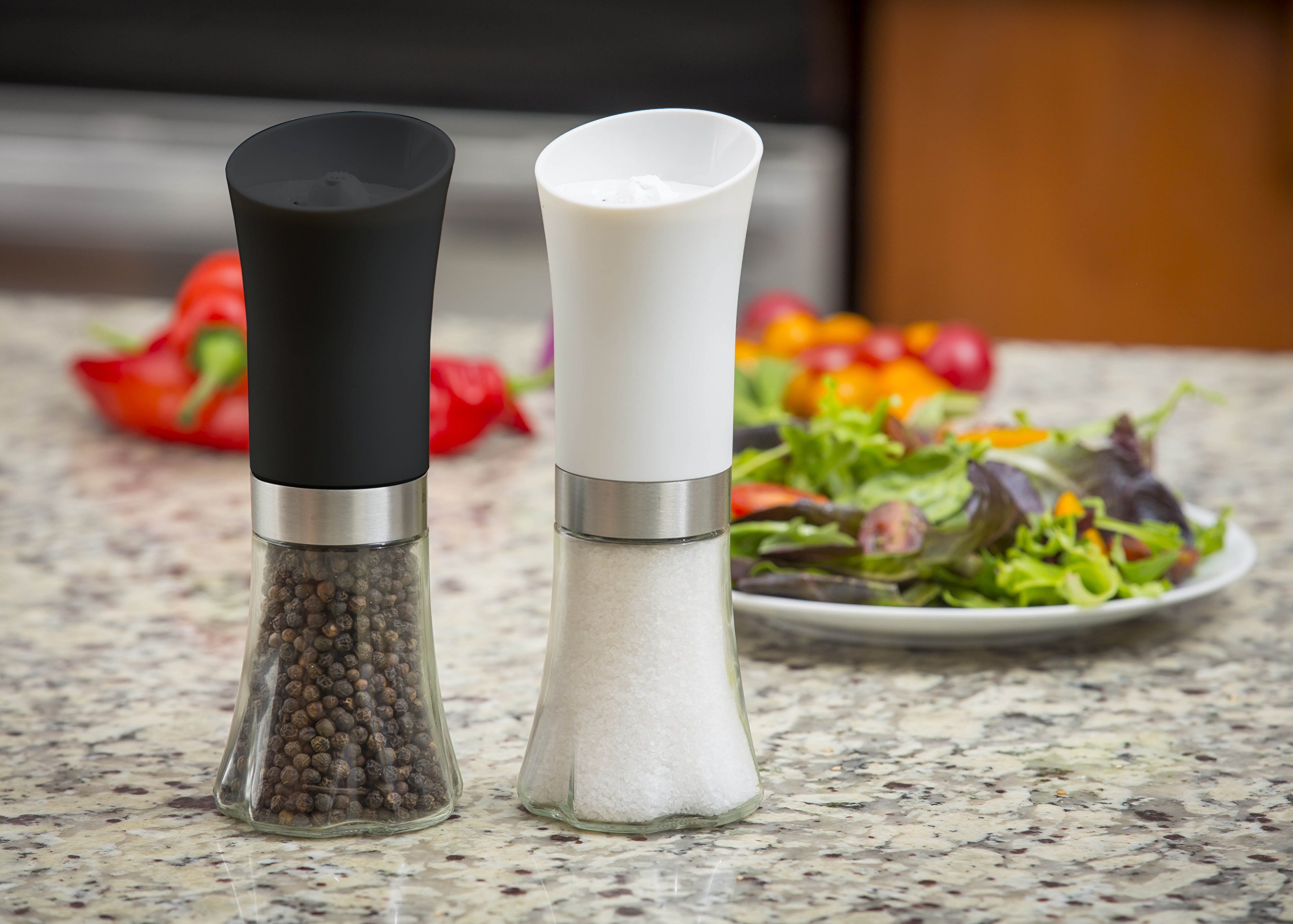 Premium Electric Salt and Pepper Grinder Set - Automatic Adjustable Coarseness, Rechargeable Battery, Stainless Steel - Perfect for Kitchen, Dining Table, BBQ, Camping & Gifting (Black/White)
