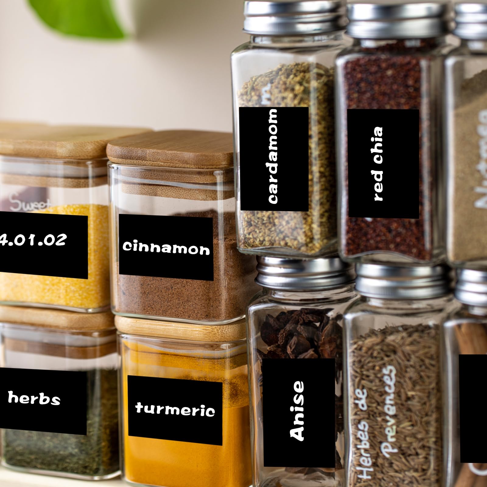 Starboling Chalkboard Labels 300 Pcs - 2.4x1.6 Inch Reusable Square Chalk Stickers with White Chalk Marker | Waterproof Blackboard Stickers for Jars, Bottles, Storage Bins & Kitchen Organization | Perfect for Pantry, Spice Jars, and Home Labeling Needs