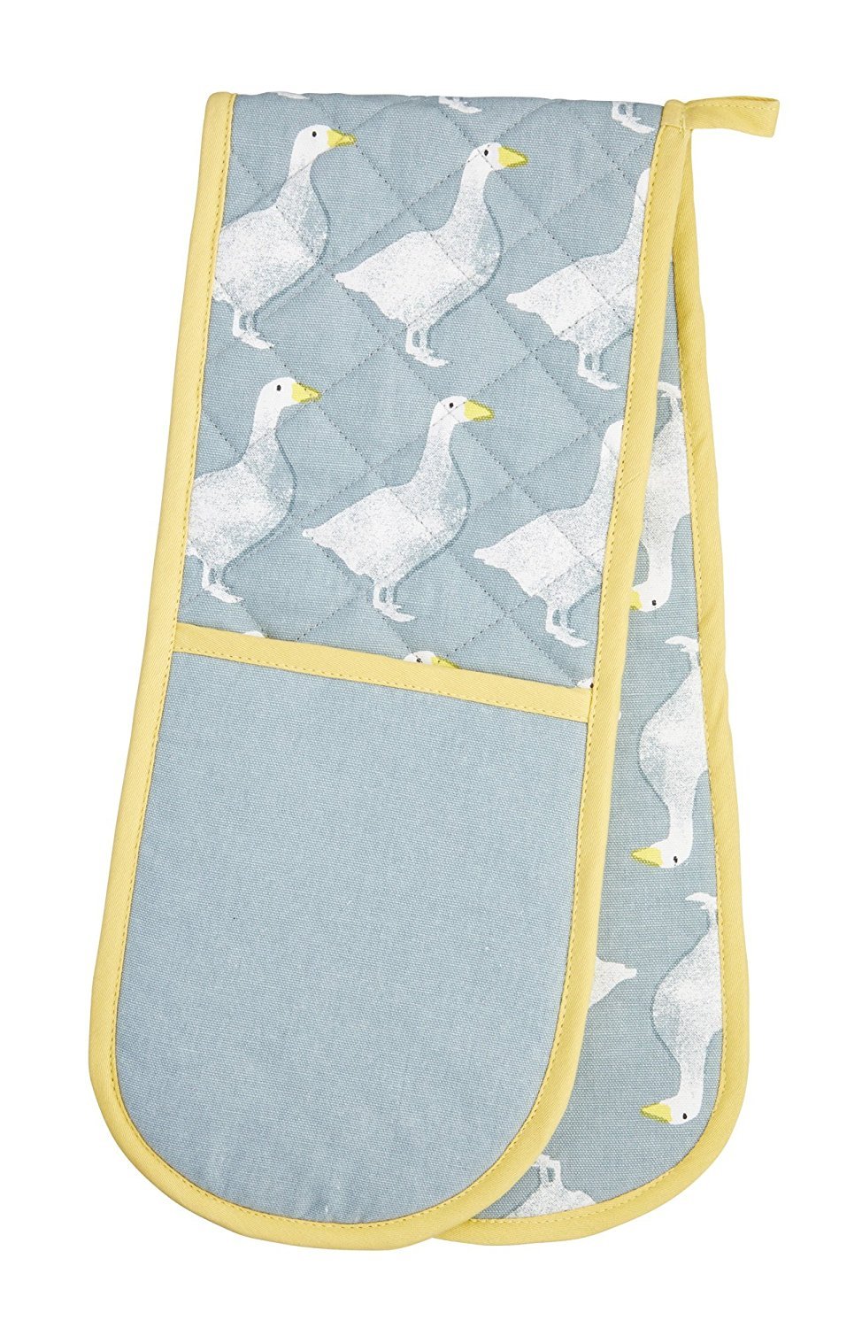 KitchenCraft Goose Print Oven Mitts - Heat Resistant 100% Cotton Kitchen Gloves for Baking, Cooking & Grilling - Grey/White Design for Home & Restaurant Use