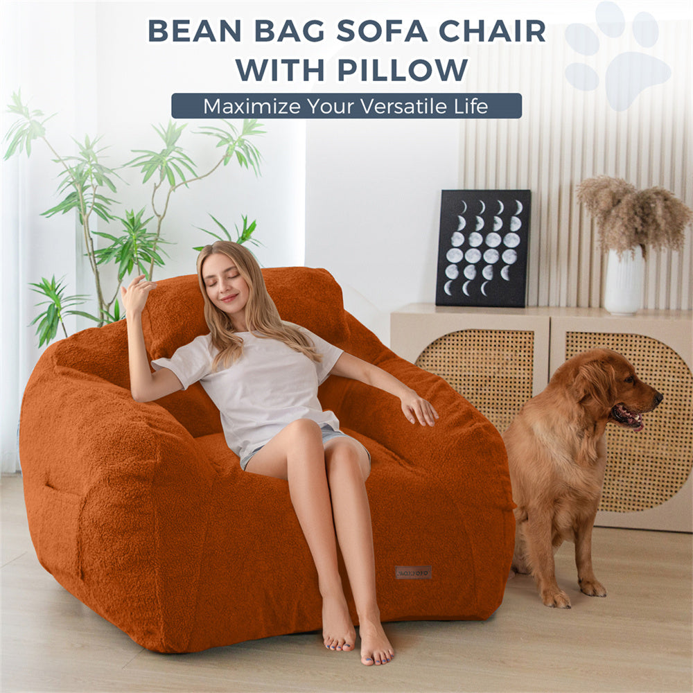 MAXYOYO Giant Bean Bag Chair with Pillow - Extra Large Fuzzy Comfy Bean Bag for Adults & Kids, Beige - Perfect for Living Room, Bedroom, Game Room & Dorm Relaxation