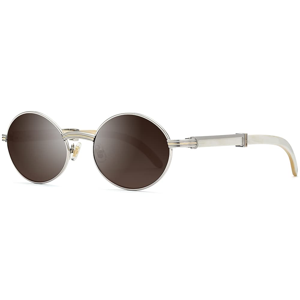 HEPIDEM 100% Genuine Buffalo Horn Handmade Round Sunglasses for Men - Luxury Polarized UV Protection Shades for Outdoor, Driving & Fashion