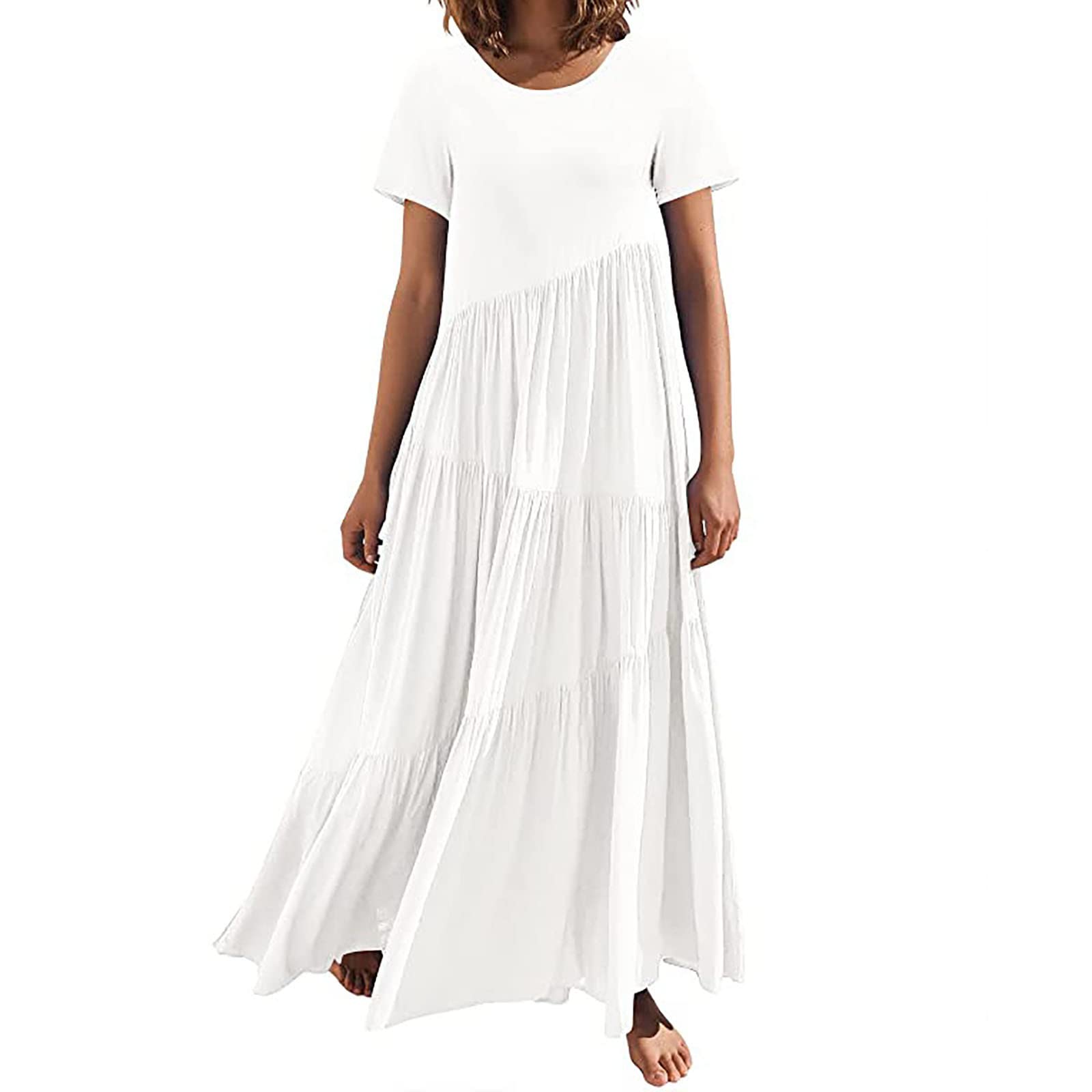 ASNTRGD Women's Plus Size Summer Maxi Dress - Crew Neck Sleeveless Casual Loose Fit Button Down Solid Color Dress for Beach, Vacation & Everyday Wear