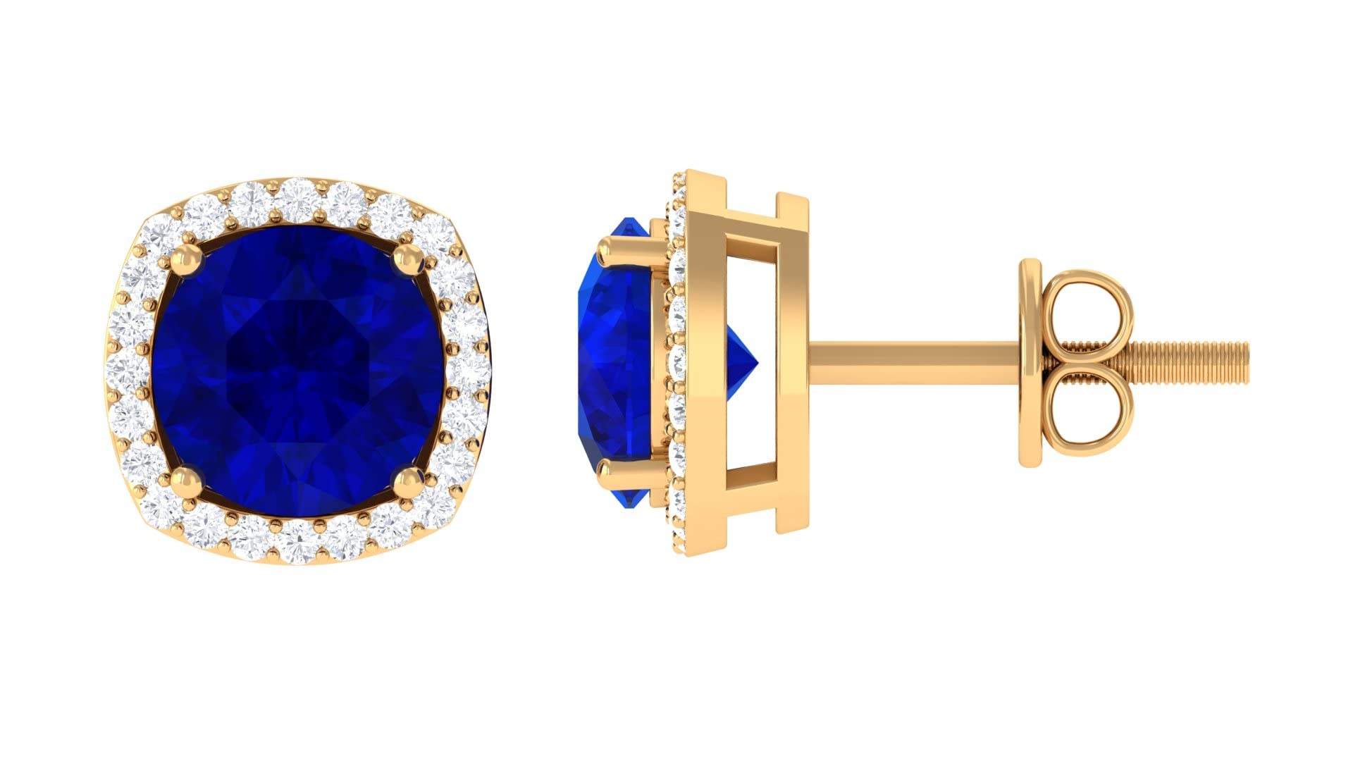 2.25 CT Lab-Created Blue Sapphire & Moissanite Stud Earrings in 14K Solid Gold with Halo Design - Perfect for Weddings, Anniversaries & Special Occasions