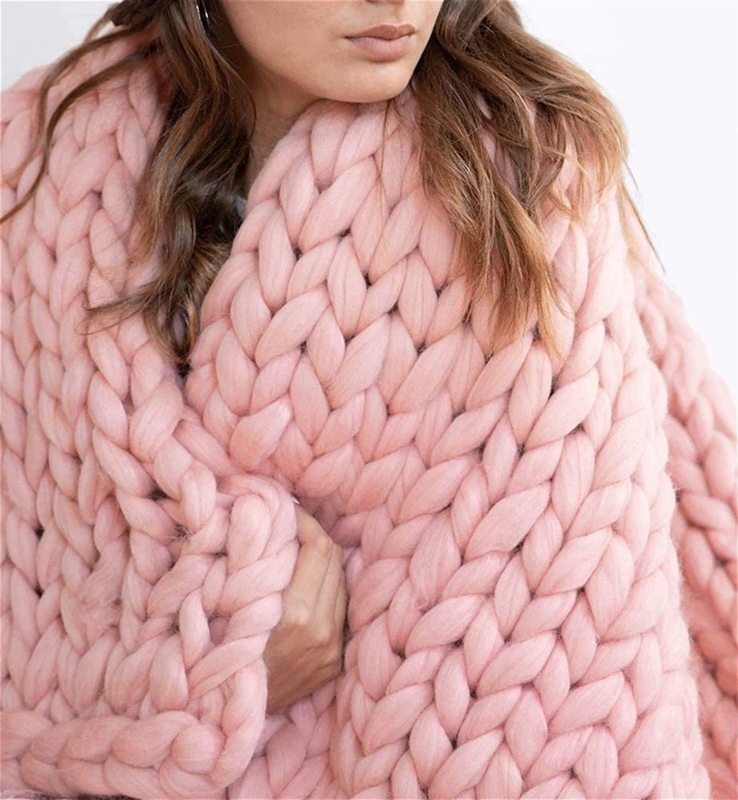 Hand Woven Chunky Knit Yarn Blanket - Super Thick & Warm Handmade Throw for Bedroom, Sofa, Couch - Cozy Home Decor Gift (Pink, 59x79 inches) - Perfect for Winter Nights, Lounging & Cozy Home Ambience