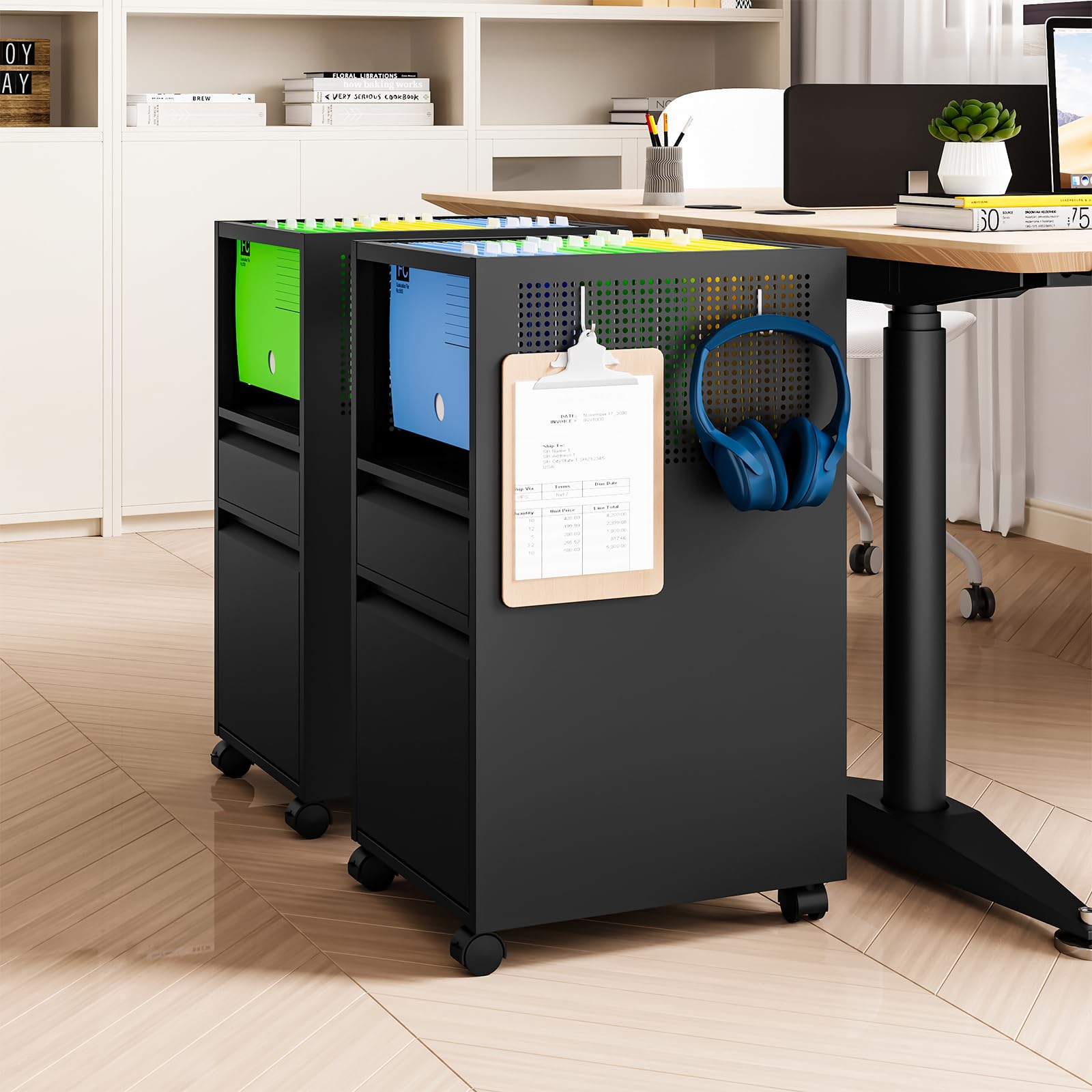 2-Drawer Metal Mobile File Cabinet with Wheels & Sliding Cover - Locking Rolling File Cart for Home, Office & Classroom - Perfect for Document Storage, Office Supplies & Tool Organization