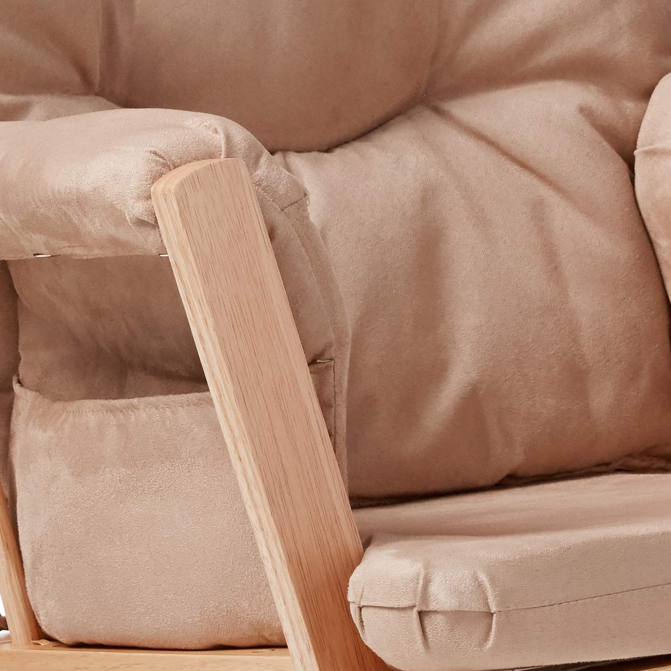 ACME Furniture Storage Ottoman with Tufted Top - Taupe Microfiber & Natural Oak Legs - Perfect for Living Room, Bedroom, or Home Office