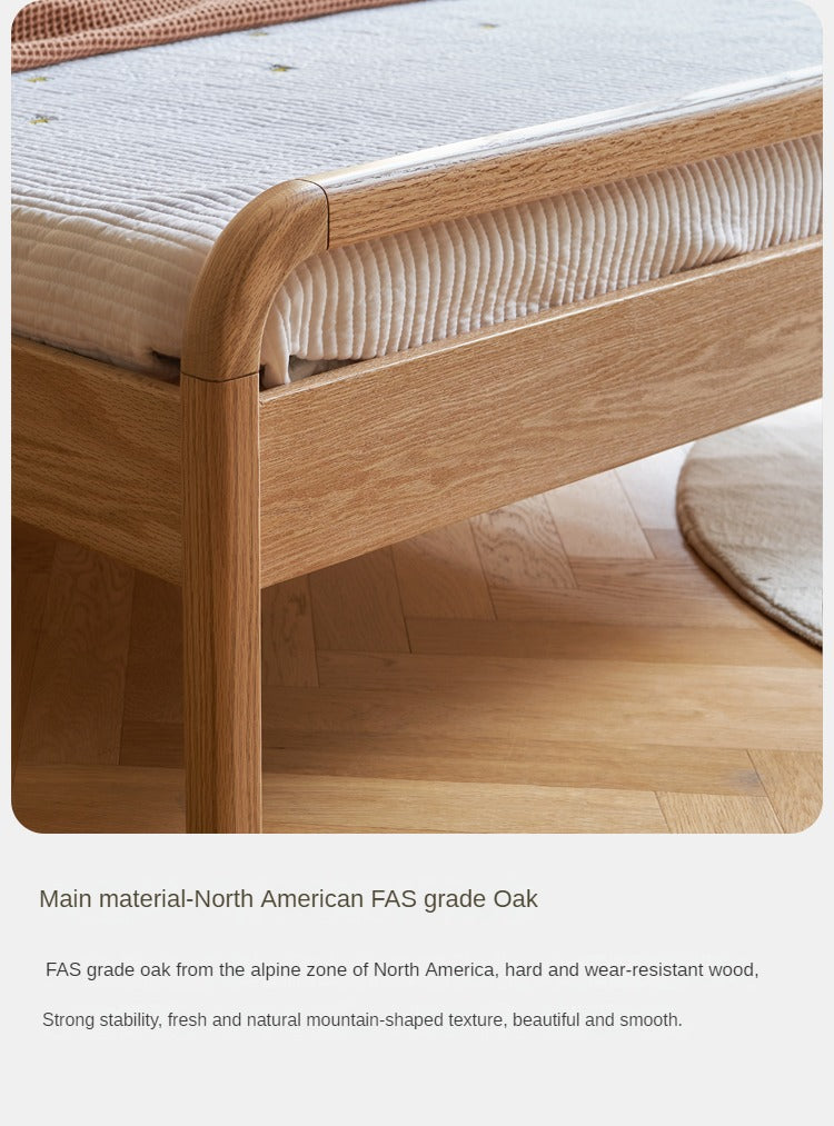 Solid Oak Wood Single Platform Bed with Wheels - No Headboard, Modern Minimalist Bed Frame for Small Spaces, Dorm Rooms & Guest Bedrooms