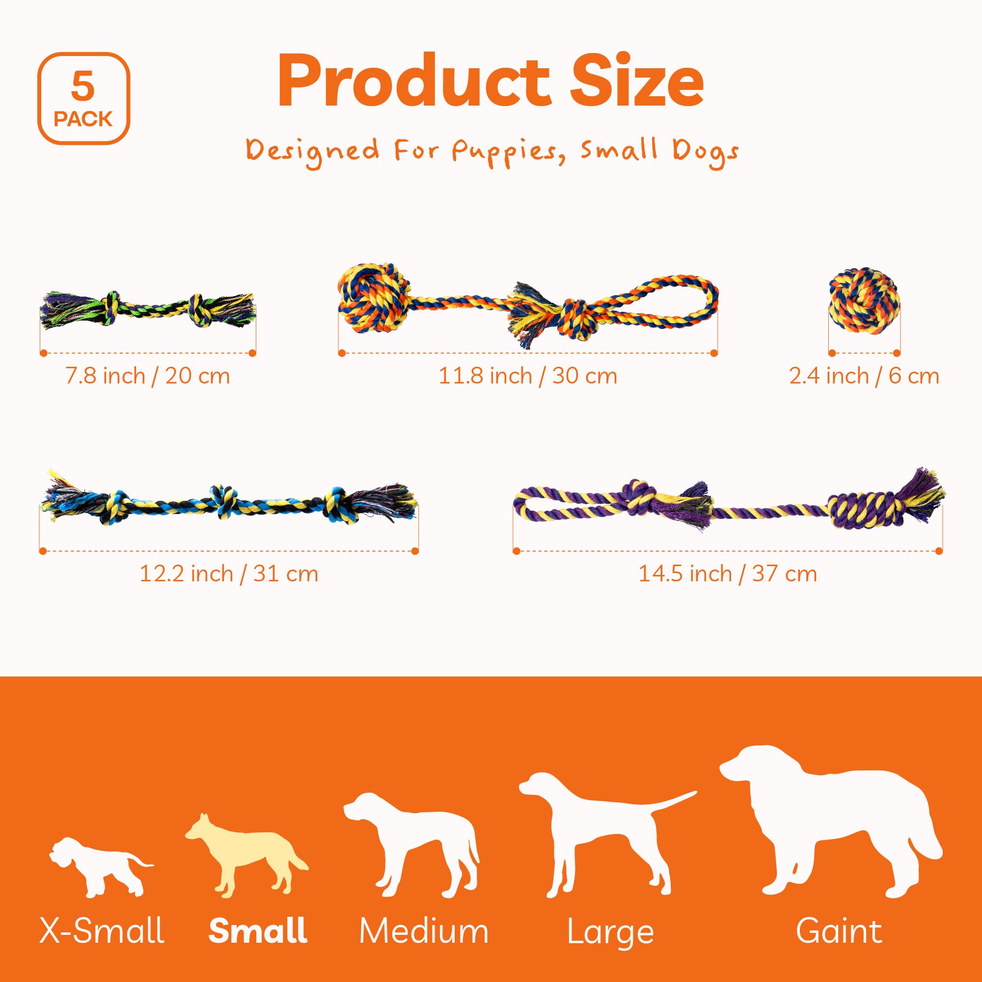Durable 5-Pack Puppy Teething Toys for Small Dogs – Cotton Rope Chew Toys for Aggressive Chewers & Interactive Tug of War Play | Perfect for Puppy Training, Teething Relief & Bonding Time