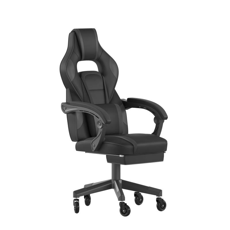 FLASH X40 Ergonomic Gaming Racing Chair - Adjustable Reclining Backrest & Armrests, Transparent Roller Wheels with Slide-Out Footrest - Perfect for PC Gaming, Esports, and Home Office Workspace