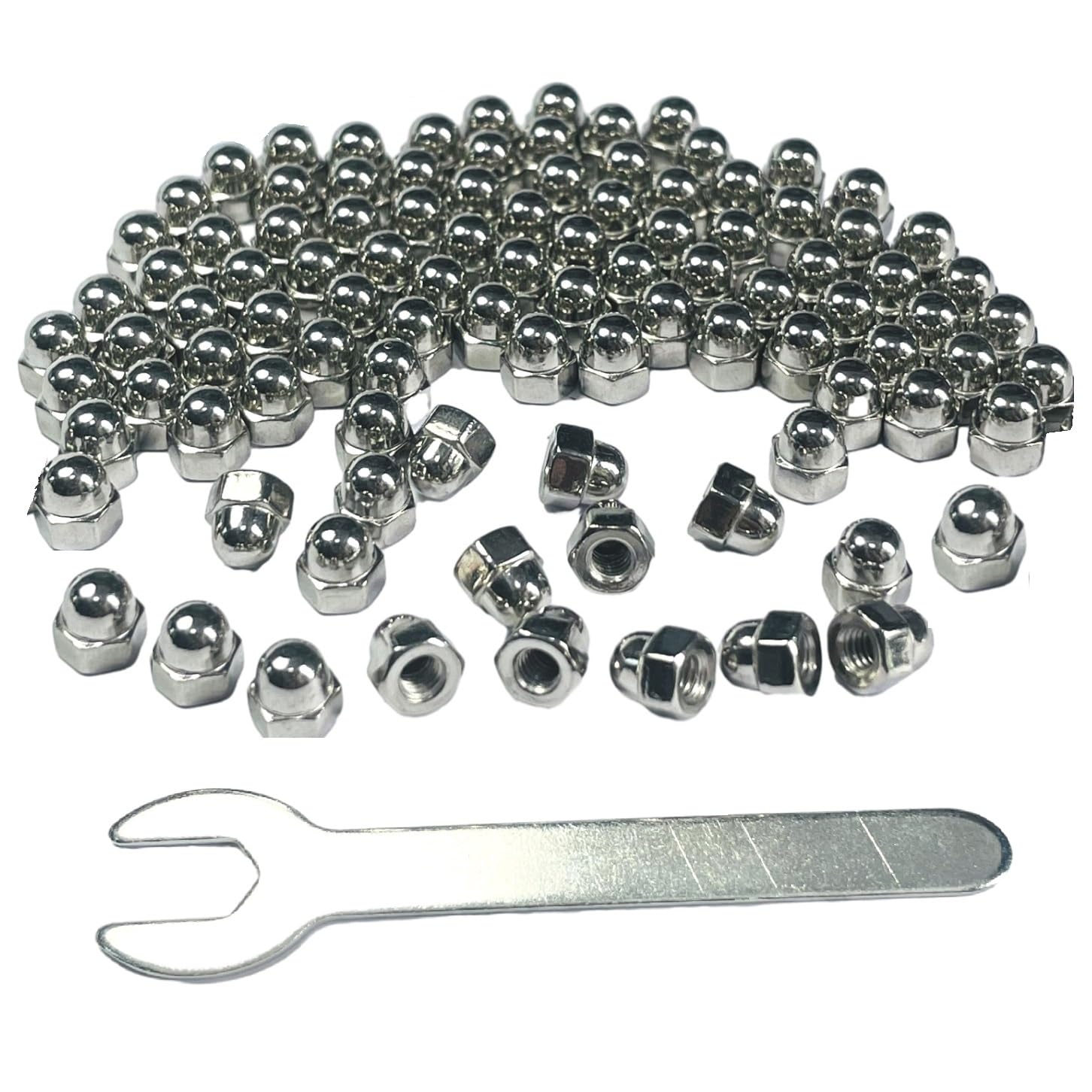 100pcs M3-0.5 Acorn Cap Nuts, 304 Stainless Steel Dome Head Hex Nuts with Bright Finish - 18-8 Grade Hardware Fasteners for Furniture, Machinery & DIY Projects - Open End Wrench Compatible