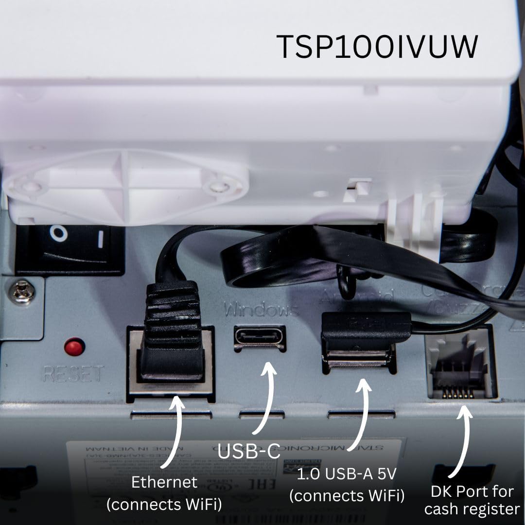 Star Micronics TSP143IVUW Thermal Receipt Printer - Wireless WLAN, USB-C & Ethernet Connectivity with CloudPRNT Support | Built-in Cutter & Power Supply | Ideal for Retail, Restaurant & POS Systems