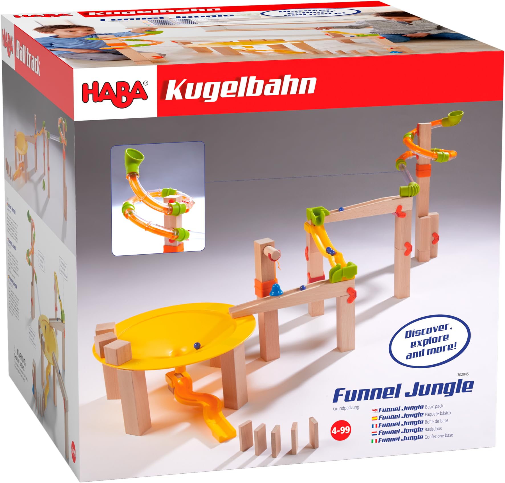 Premium HABA Ball Track Basic Pack Funnel Jungle - German-Made Wooden Marble Run Toy with Plastic Elements for Kids | STEM Learning Toy for Toddlers & Preschoolers | Perfect for Indoor Playrooms, Daycares & Montessori Classrooms