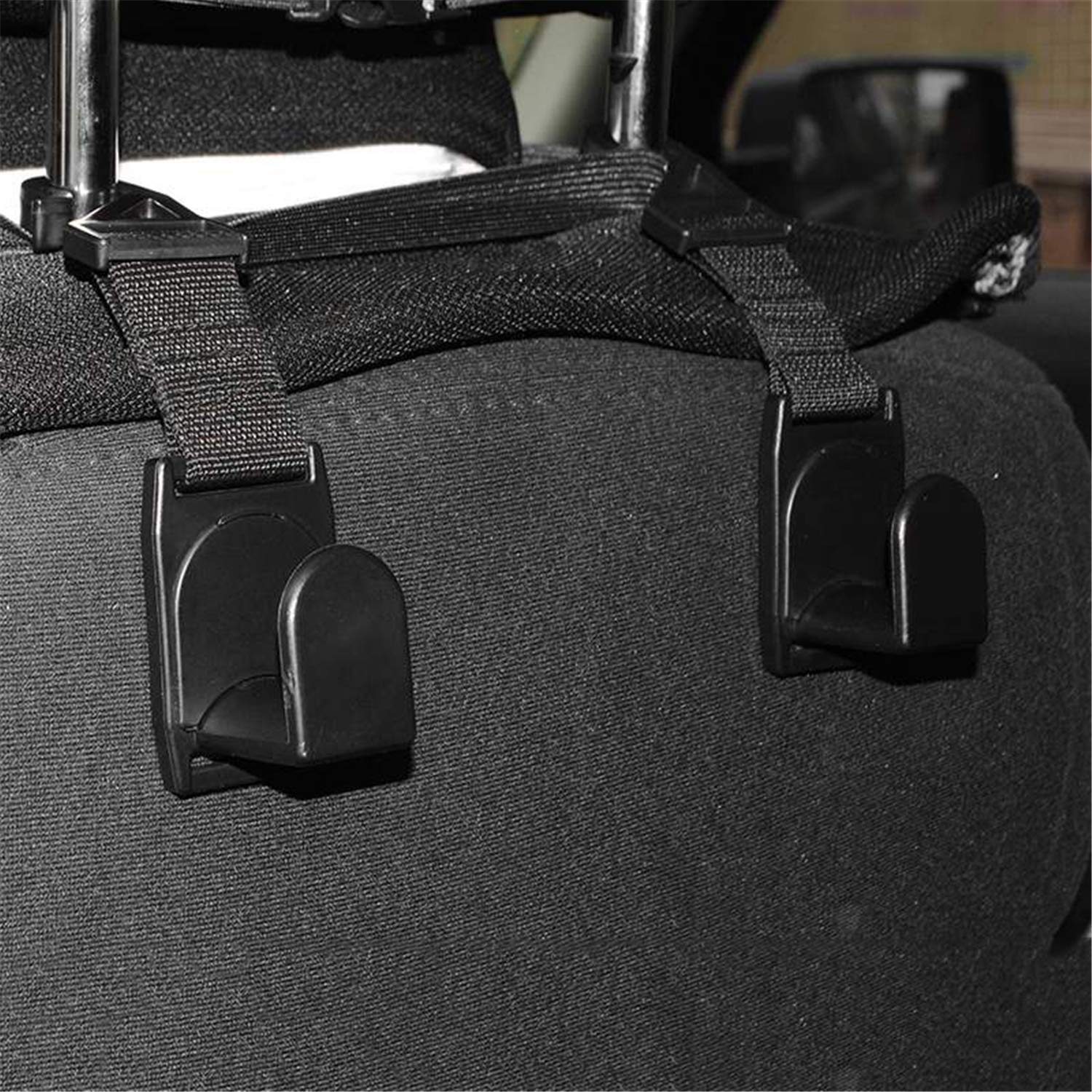 YOCTM Car Hooks Back Seat Headrest Hanger - 2 Pack Black Interior Accessories for Jeep Wrangler JL TJ JK JLU (2007-2024 Models) | Perfect for Sports, Sahara, Freedom & Rubicon | Organize Groceries, Purses & Shopping Bags